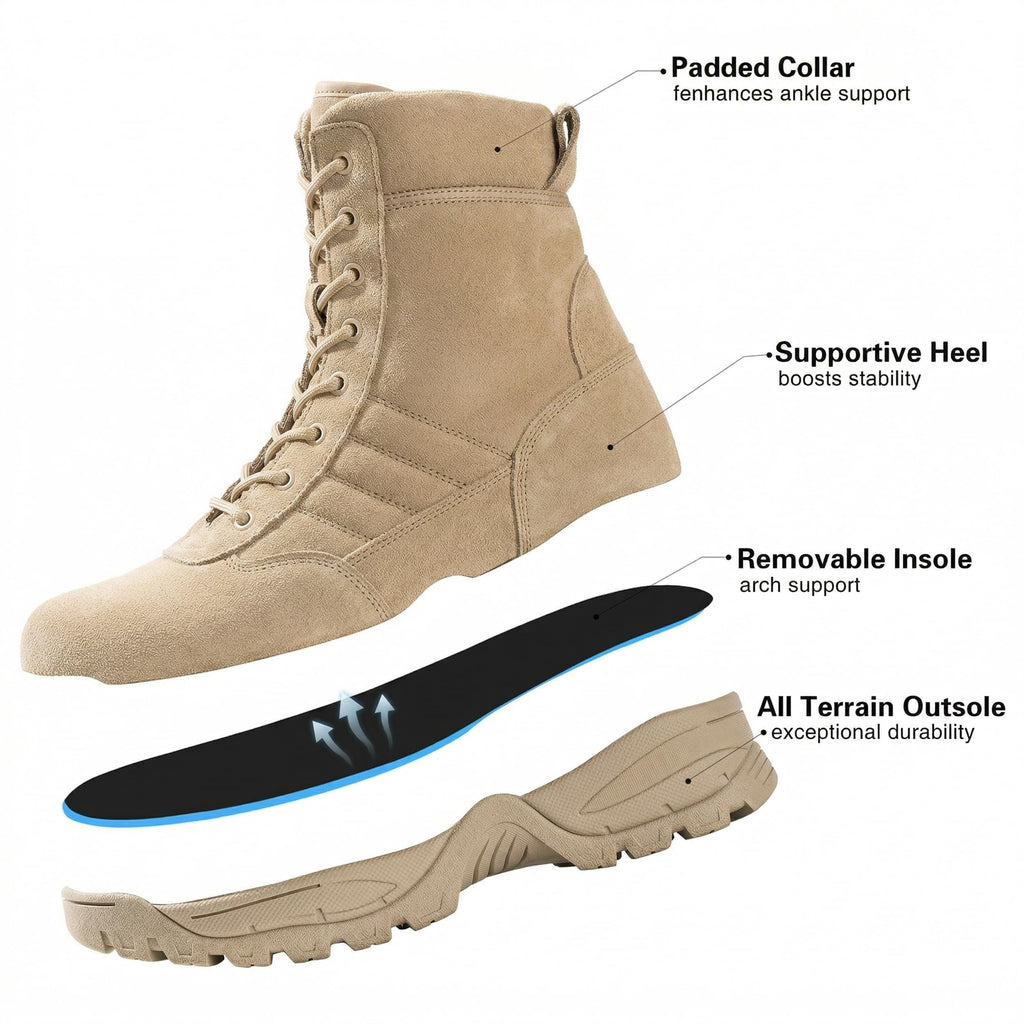 Men's Tactical Boots 8 Inch Side Zipper Military Combat Boots Leather Duty Work Boots for Men Police Motorcycle