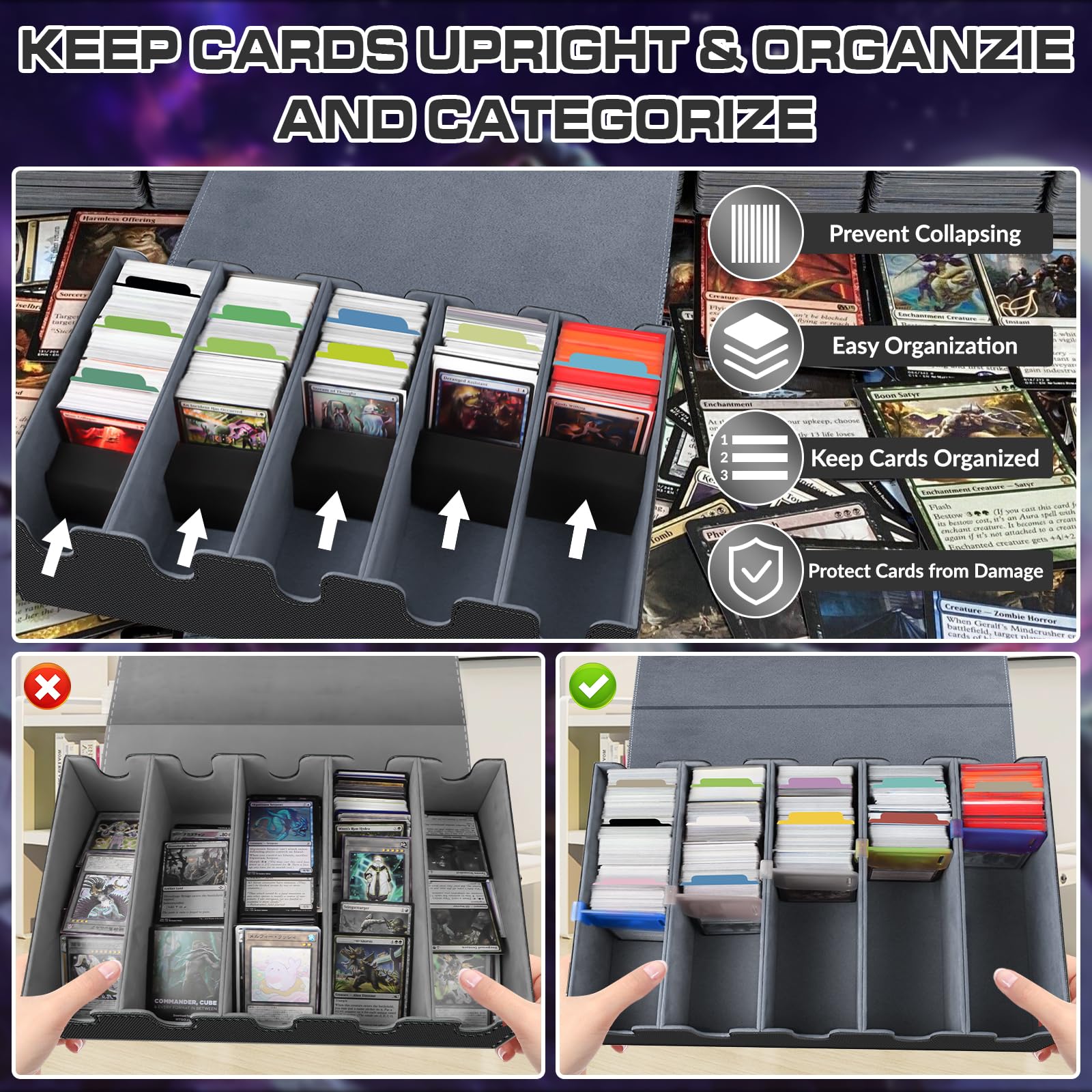 AOBOPLE Trading Card Storage Box,3200+ Card Box Storage with 24 Dividers and 4 Foam Supporters PU Leather Magnetic Cards Deck Case for MTG TCG Magic and Sport Cards,Great Gift for Card Collectors