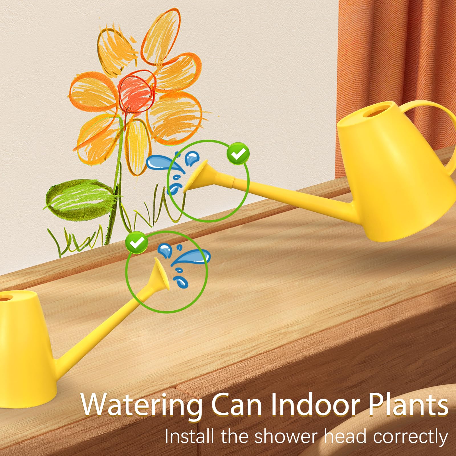 60 oz Watering Can for Indoor Plants, Small Plastic Watering Cans with Removable Nozzle, Long Spout Indoor Water Can for House Plants, Garden Flowers (1.8L 1/2 Gal)