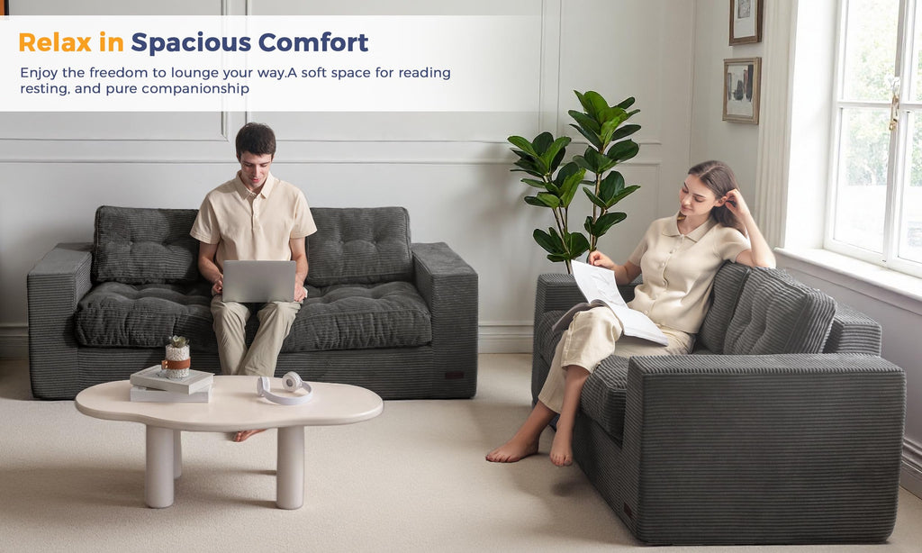 MAXYOYO 3 Seater Sofa Couch for Living Room, Tufted Boneless Couch Sofa Couch, Comfy Bubbled Bean Bag Chair for Apartment, No Assembly Needed, Beige