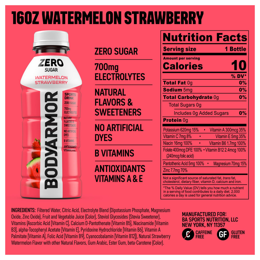BODYARMOR Lyte Sports Drink Low-Calorie Beverage, Blueberry Pomegranate, Coconut Water Hydration, Natural Flavors with Vitamins, Potassium-Packed Electrolytes, 16 Fl Oz (Pack of 12)