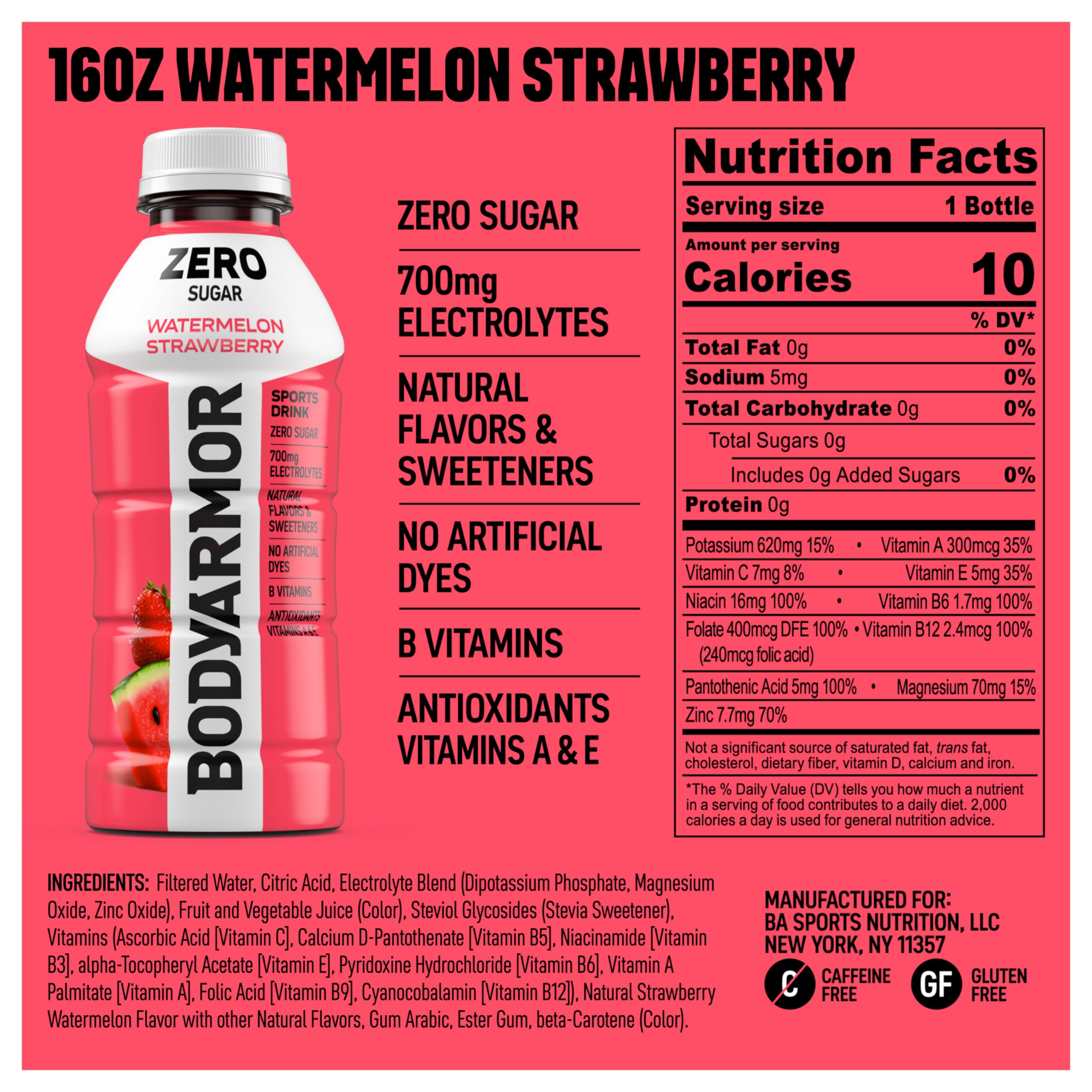 BODYARMOR Lyte Sports Drink Low-Calorie Beverage, Blueberry Pomegranate, Coconut Water Hydration, Natural Flavors with Vitamins, Potassium-Packed Electrolytes, 16 Fl Oz (Pack of 12)