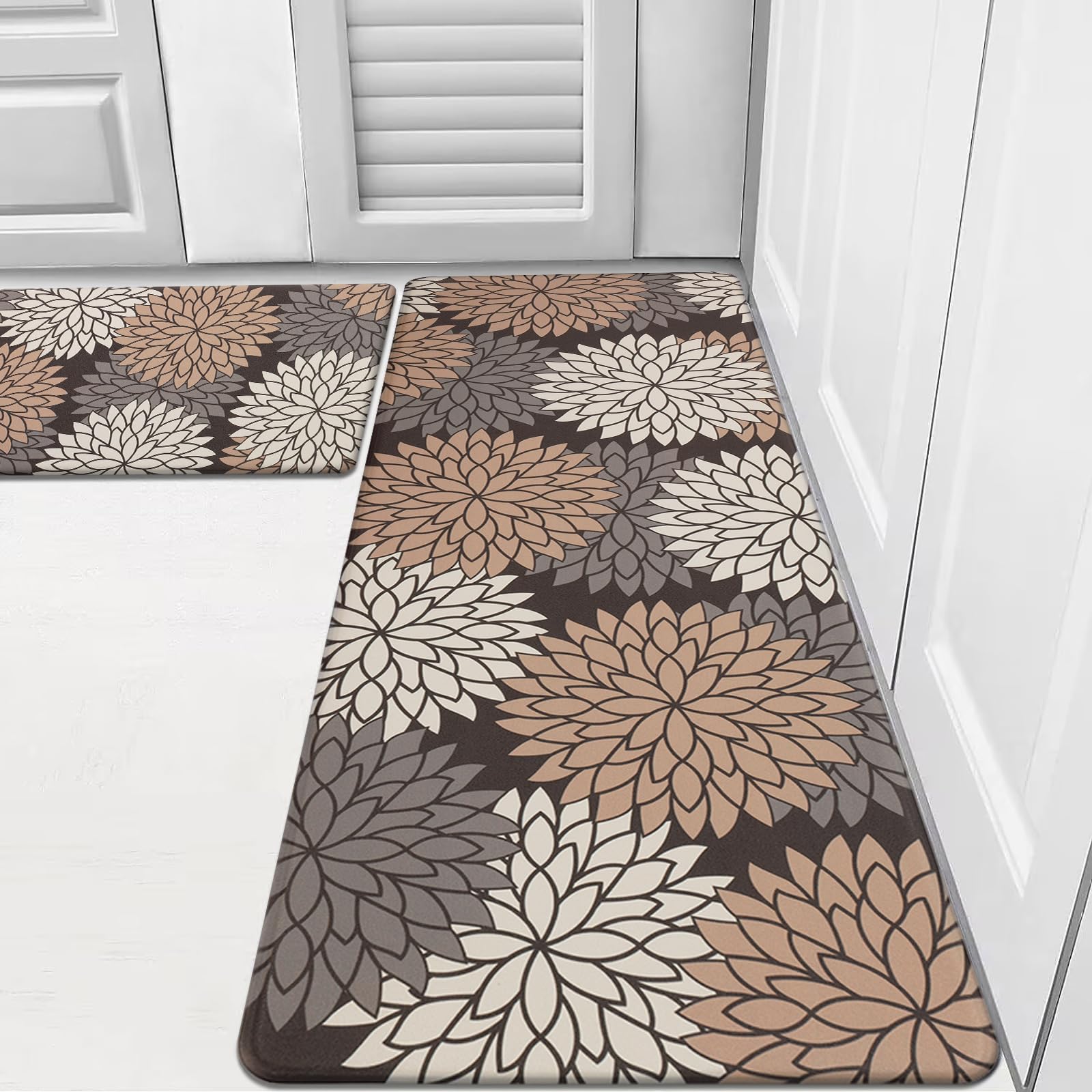 HEBE Anti Fatigue Kitchen Rugs Sets of 2, Non Slip Kitchen Mats for Floor, Waterproof Cushioned Comfort Standing Carpet for Kitchen Sink, Home Office, Laundry Room