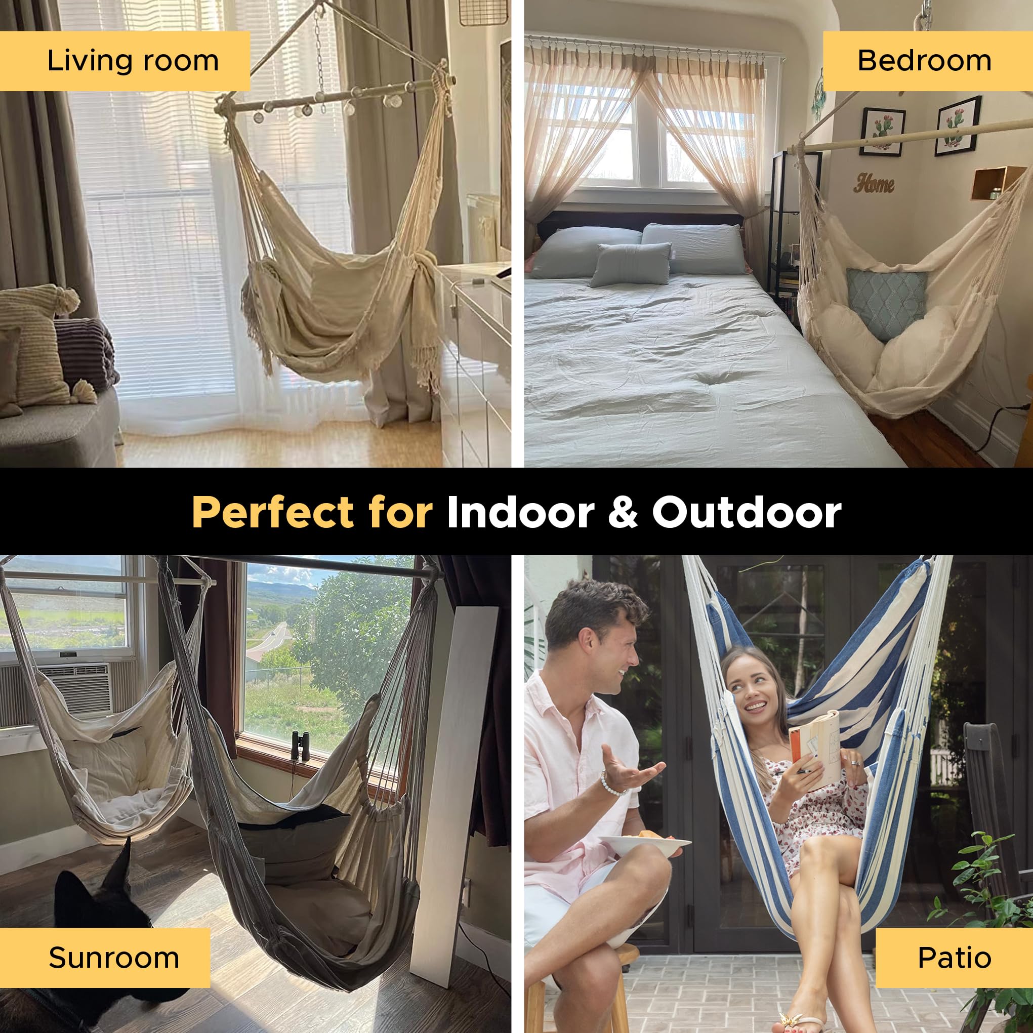 ADVOKAIR Hammock Chair Large 70.9"x47.2", 32% Bigger XXL Hanging Swing Chair with 500lbs Capacity, Heavy Duty Steel Spreader Bar, Extra Roomy Comfort for Adult Indoor Outdoor Bedroom Patio