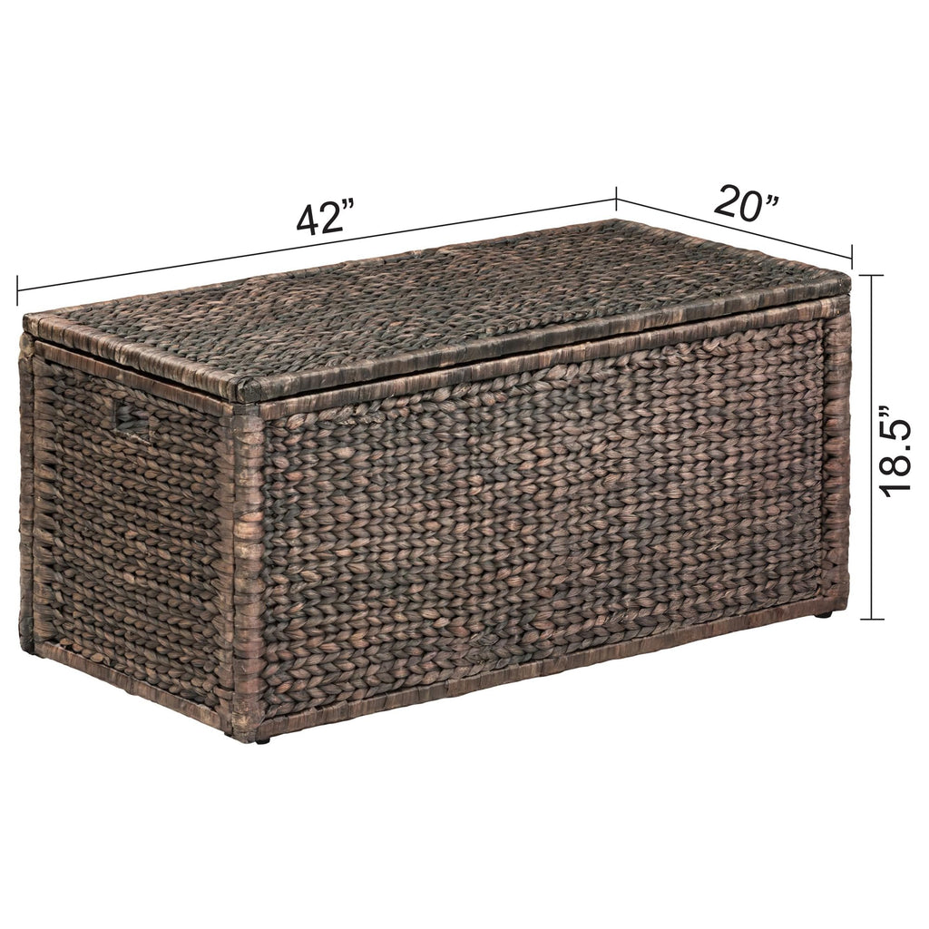 eHemco Heavy-duty Water Hyacinth Wicker Storage Trunk with Metal Frame, 30 by 17.5 by 17.5 Inches, Brown Wash