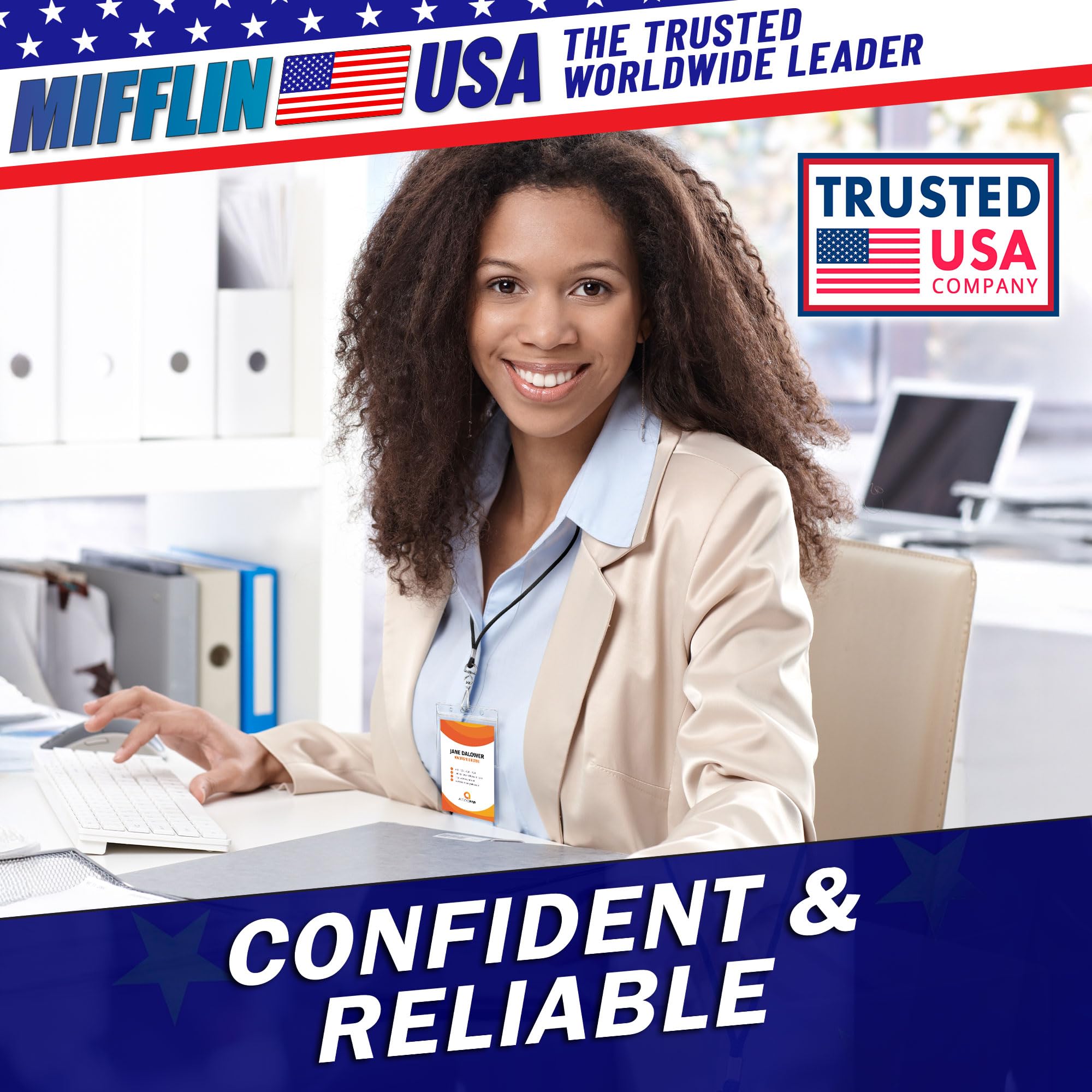 Mifflin-USA Plastic Vertical Card Holder (3x4 Inch, Clear, Bulk 100 Pack) Quick Load No Zipper Name ID Badge