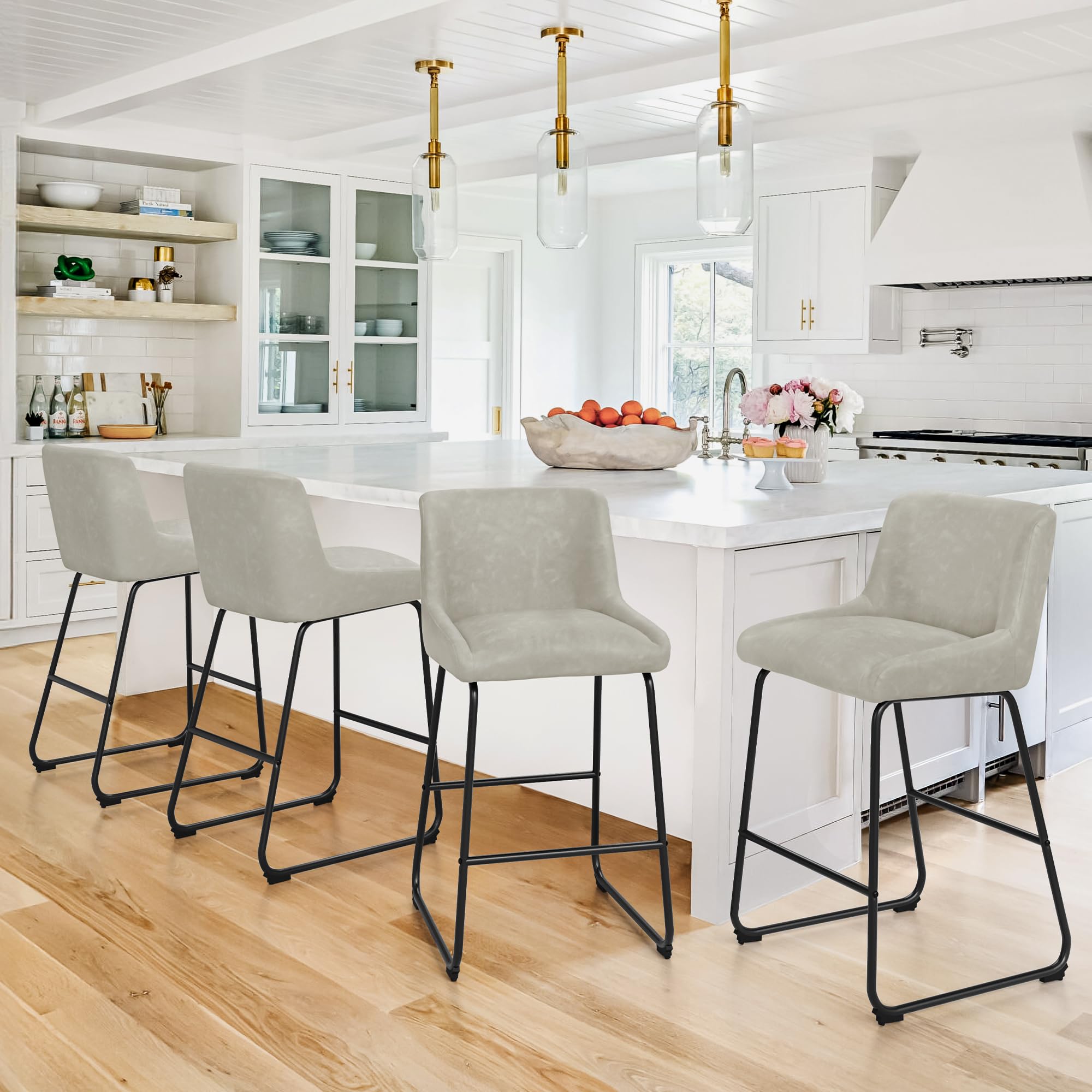 LUE BONA 26 Inch Counter Height Bar Stools Set of 2, Faux Leather Upholstered Barstools, Barstool with Back, Comfortable Bar Chairs, Modern Counter Stools for Kitchen Counter Island