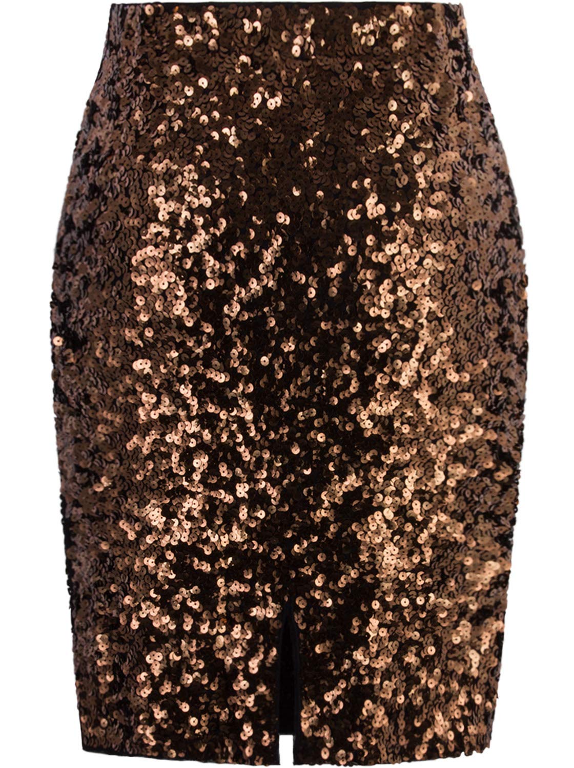 Vijiv Women's Sequin Skirt Midi High Waist Elegant Stretchy Sparkle Side Slit Pencil Skirt Party Cocktail