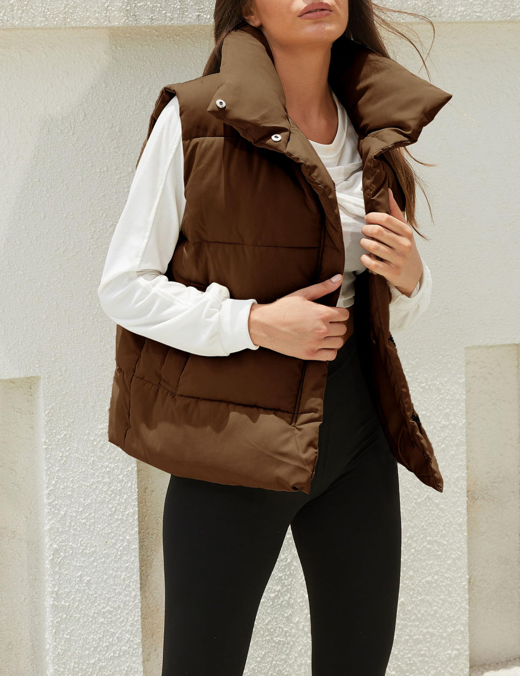 Himosyber Womens Puffer Vest Sleeveless Casual Loose Winter Warm Lightweight Stand Collar Down Jacket Coats