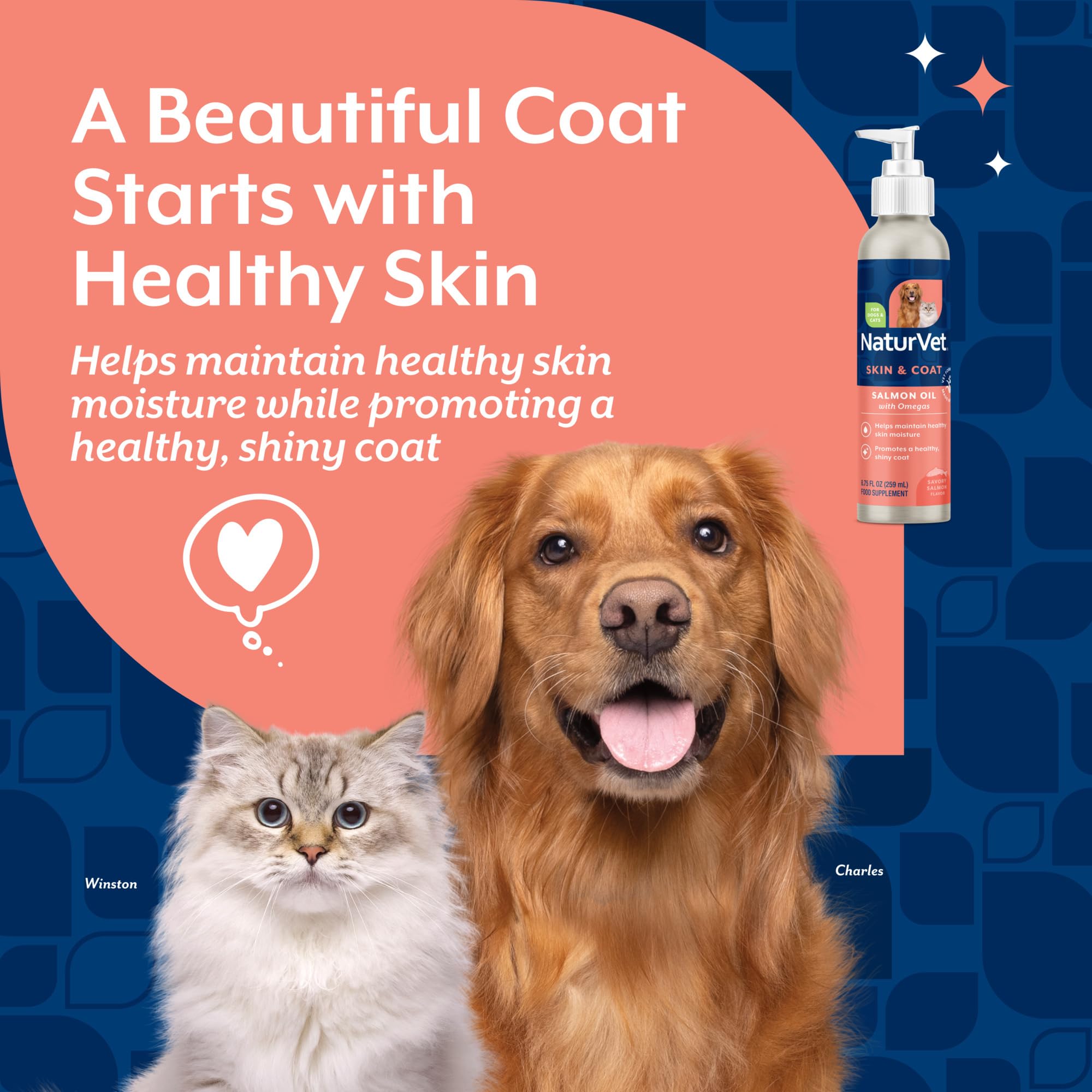 NaturVet – Salmon Oil Skin & Coat Plus Omegas – Supports Healthy Skin & Glossy Coat – Source of Omega-3 & 6 Fatty Acids – for Dogs & Cats (8.75 oz Oil)