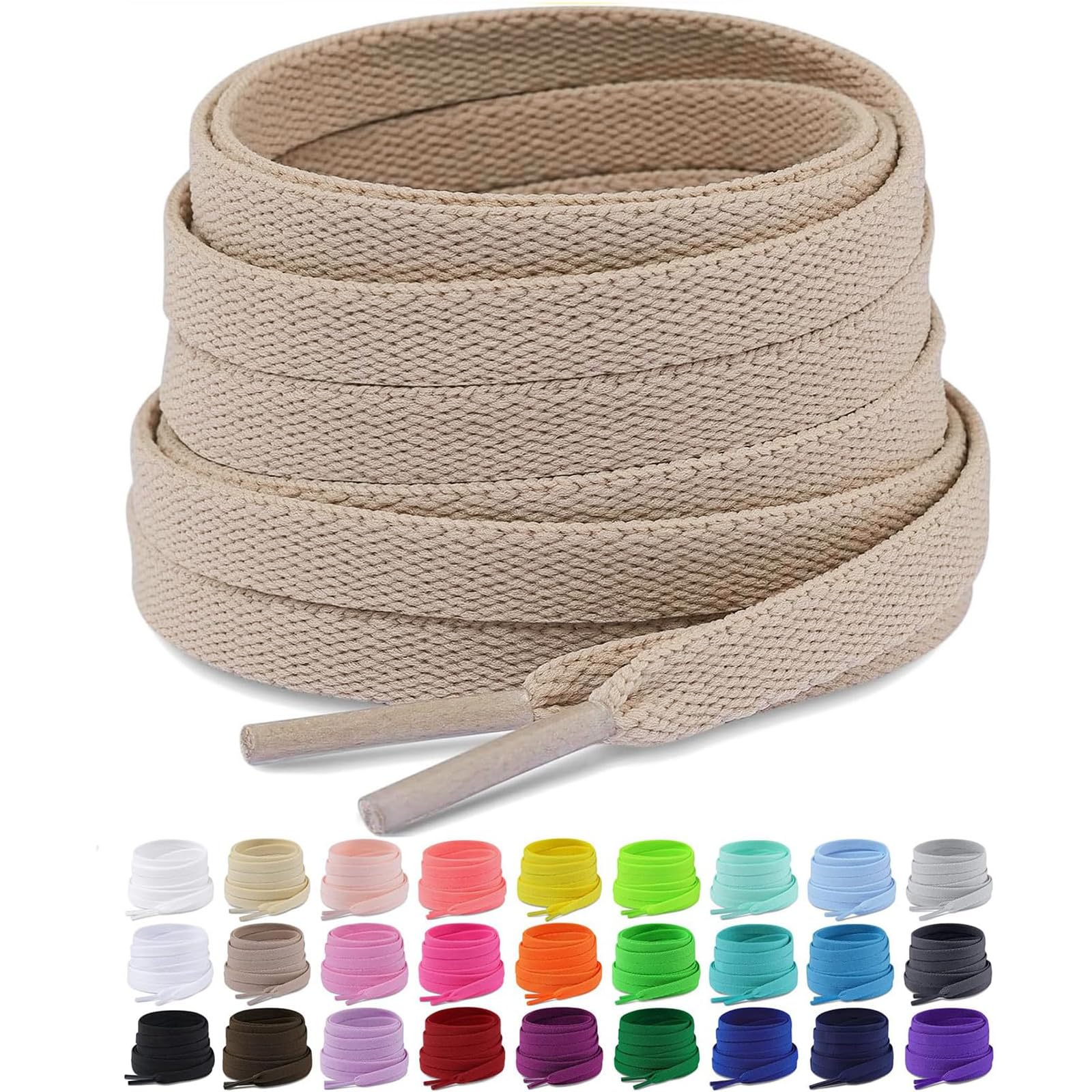 Upgrade Tight Weave Flat Shoelaces 28 Colors 5/16" Wide Shoe Laces for Sneakers - 2Pairs