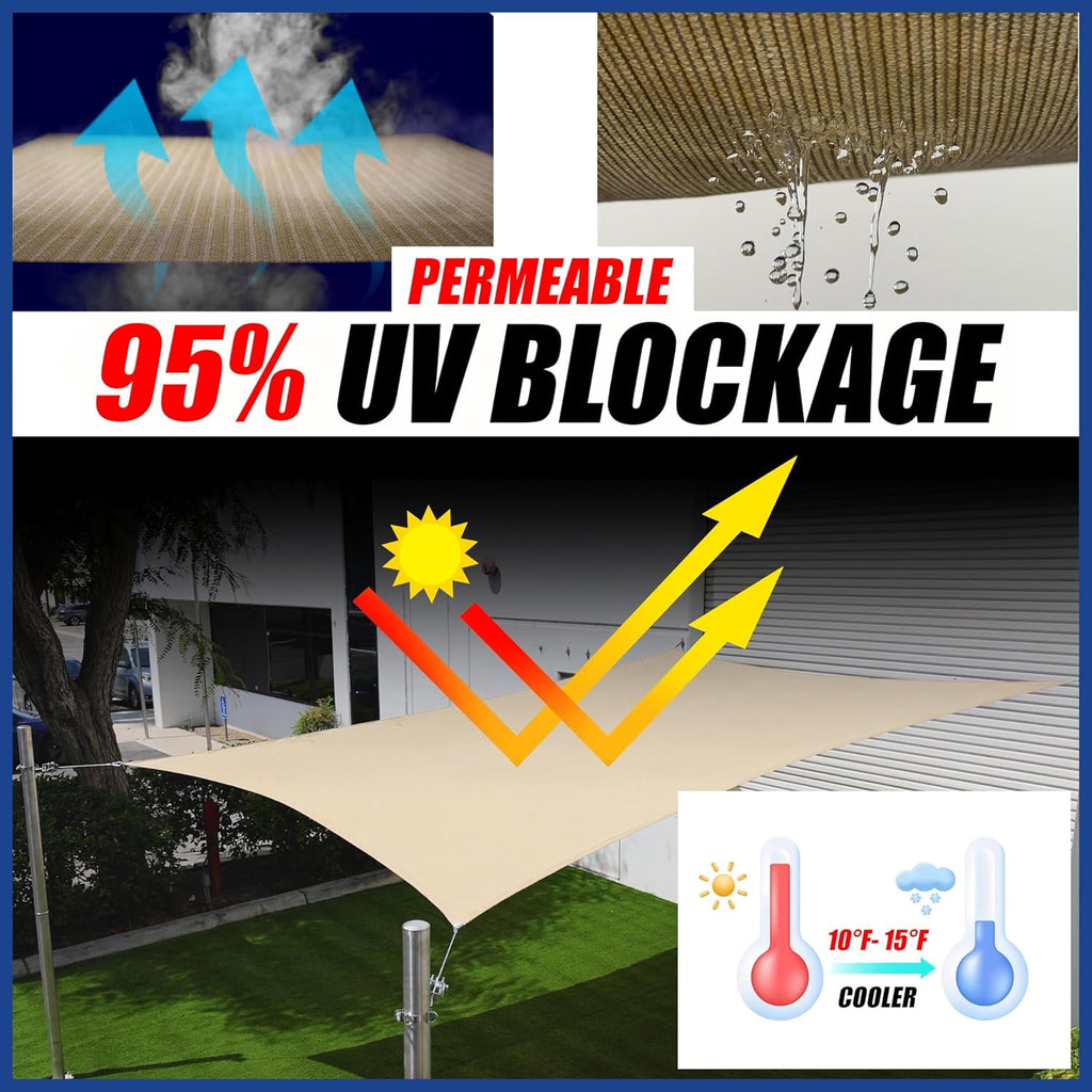 ShadeMart 8' x 10' Red Sun Shade Sail Rectangle Canopy Fabric Cloth Screen SMSL, Water and Air Permeable & UV Resistant, Heavy Duty, Carport Patio Outdoor - (We Customize Size)