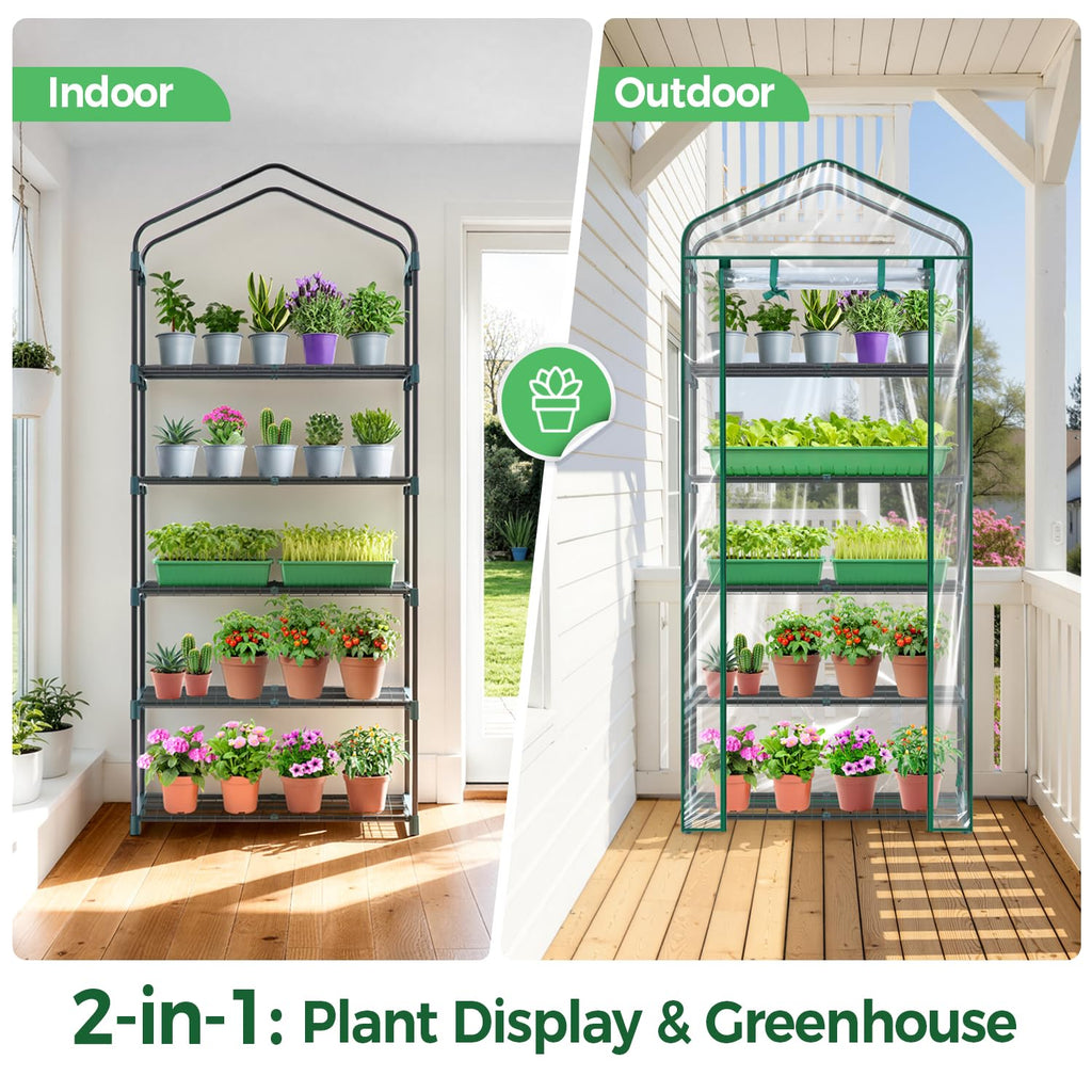 Mini Greenhouse with Screen Roof, Ohuhu Upgraded Portable 4 Tier Small Greenhouses for Outdoors Indoor with Reelable Door, Heavy Duty Plastic Green House for Outside Garden Patio Yard Porch Balcony