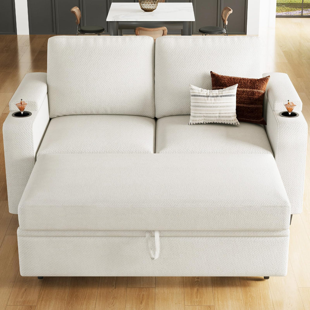 Belffin Modular Sectional Sleeper Sofa Bed with Storage Chaise L Shaped Sectional Couches for Living Room Armrest with Cup Holder. White Couch