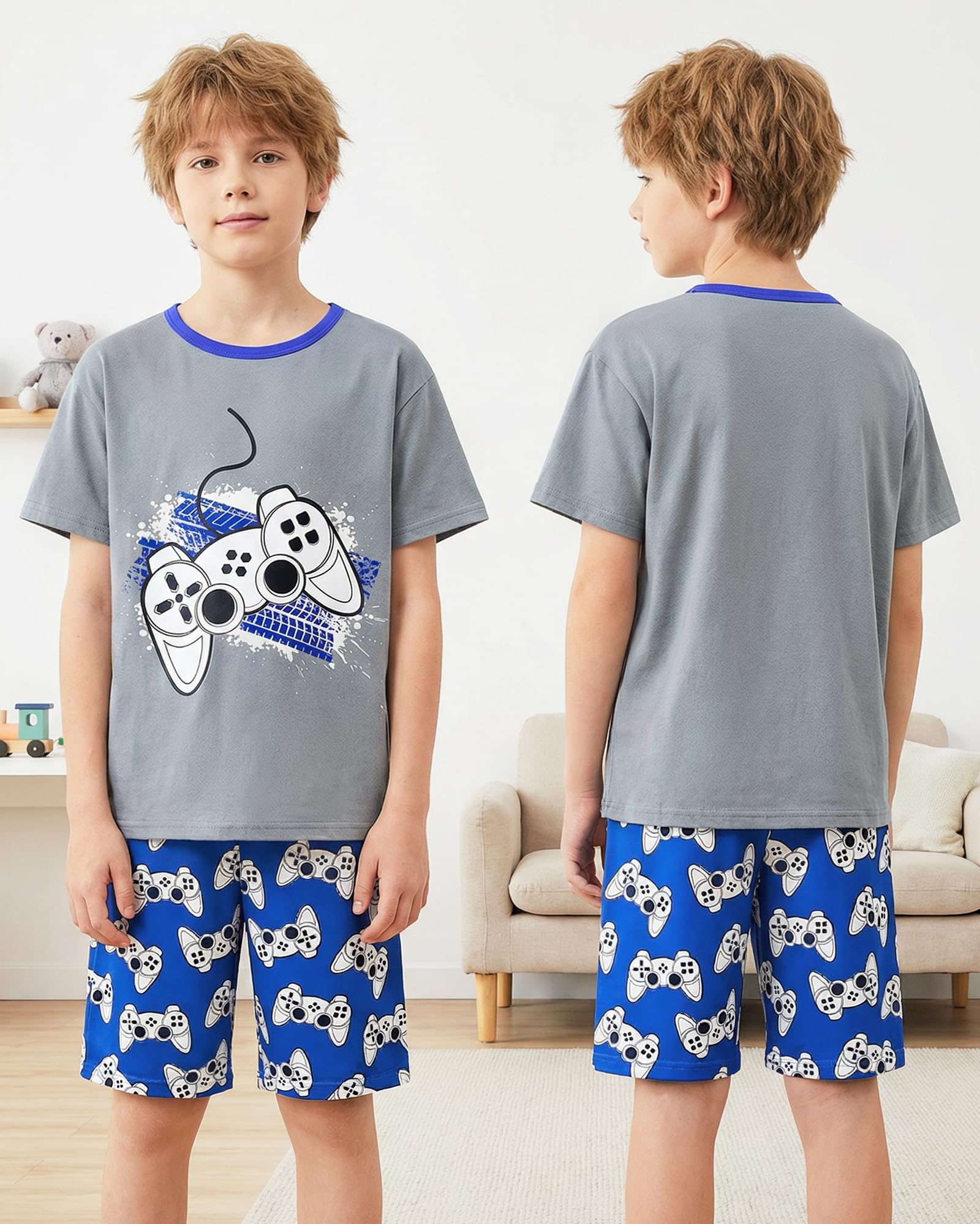 Fiodrimy Boys Pajamas Big Boys Summer PJs Set 2 Piece Kid Short Sleeve Sleepwear Nightwear Size 8-14