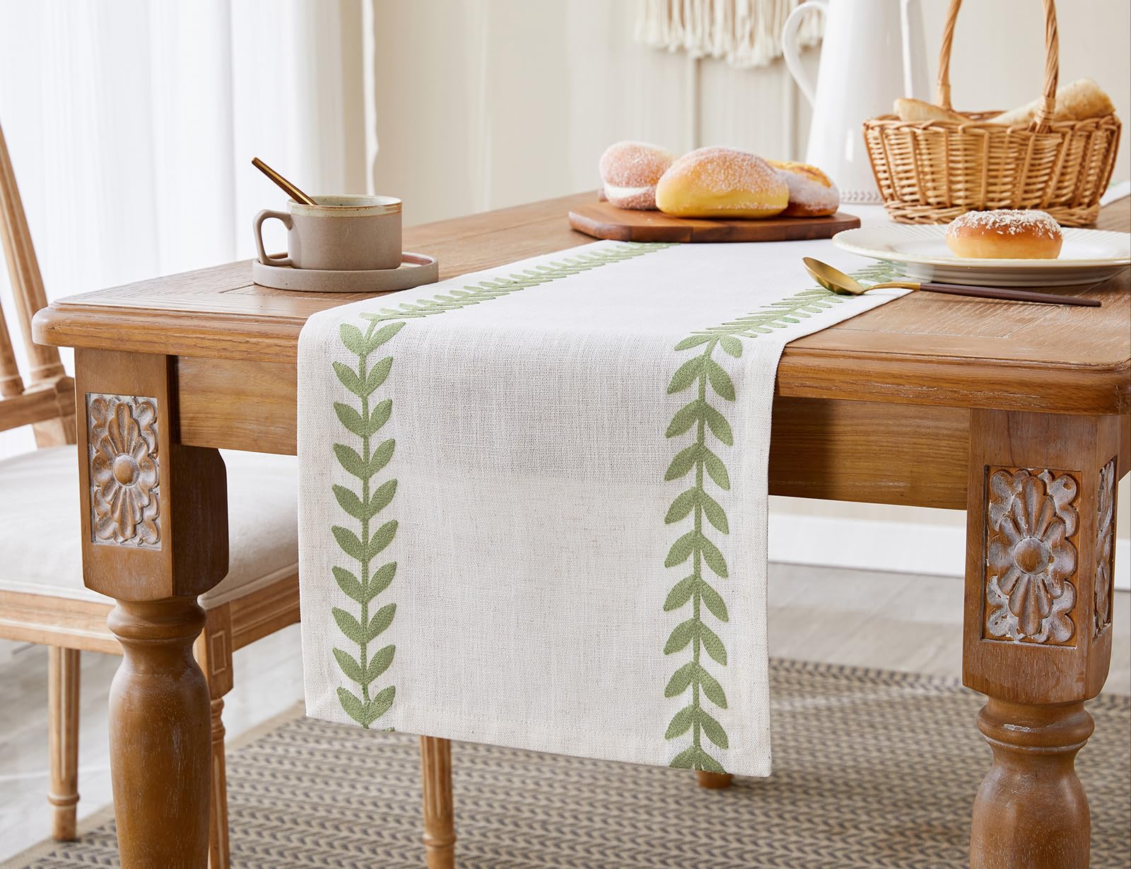 Wracra Embroidered Placemats, 13 x 18 Inch Set of 4 Placemats, Irregular Willow Rustic Place Mats for Kitchen Table and Heat Resistant, Blue 4PCS