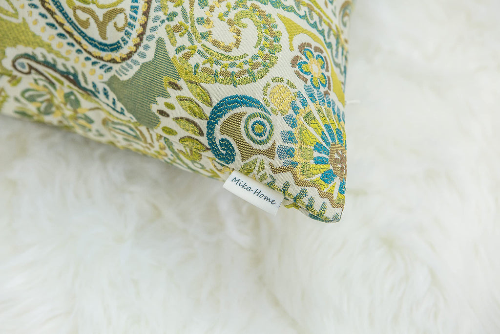 Mika Home Pack of 2 Decorative Pillow Covers Throw Pillow Cases,Paisley Pattern,18X18 Inches,Blue Brown Cream Multicolor