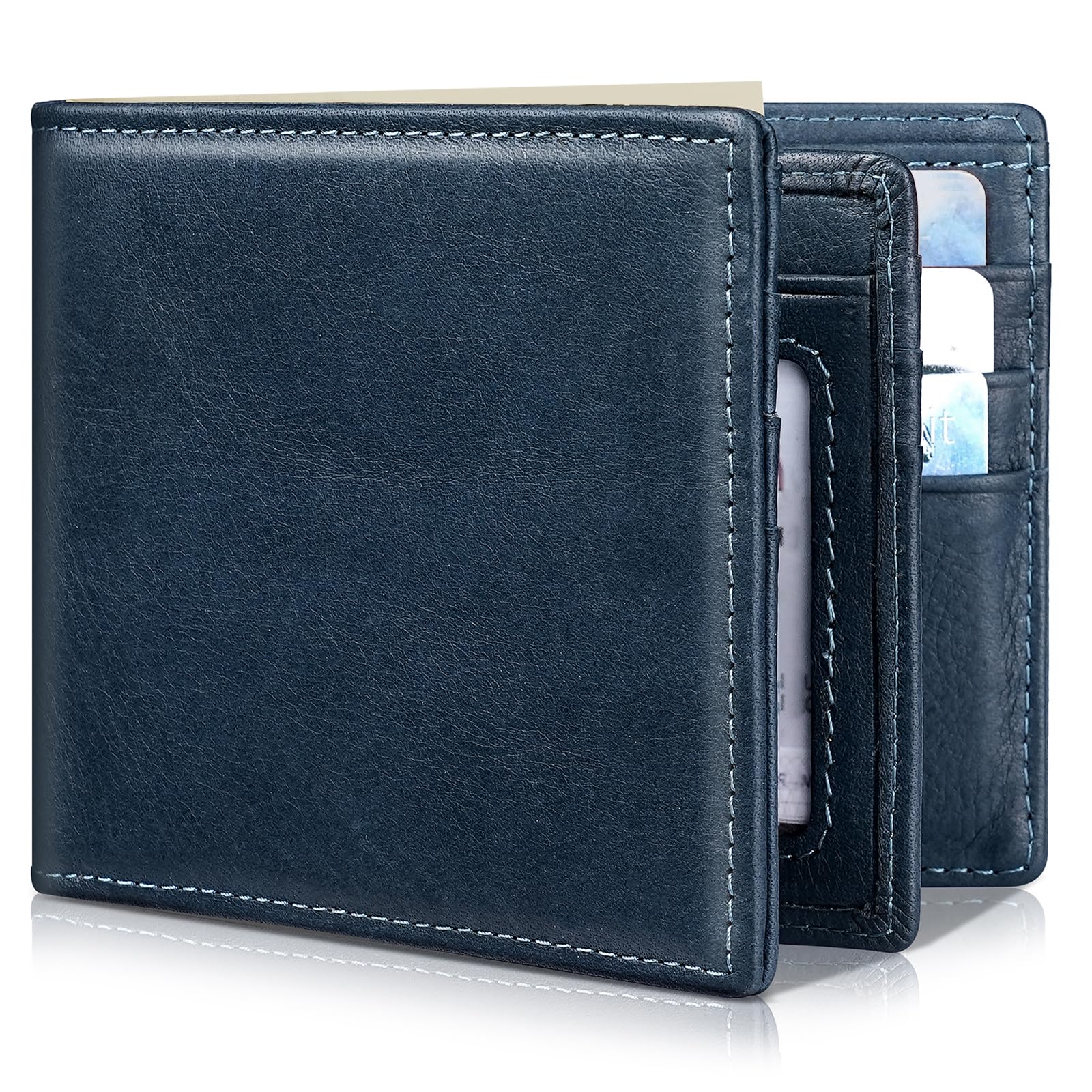 Artpaxy Mens Wallet Genuine Leather Bifold RFID Blocking Wallet for Men with 1 ID Window 13 Card Holders 2 cash pockets 1 Gift Box