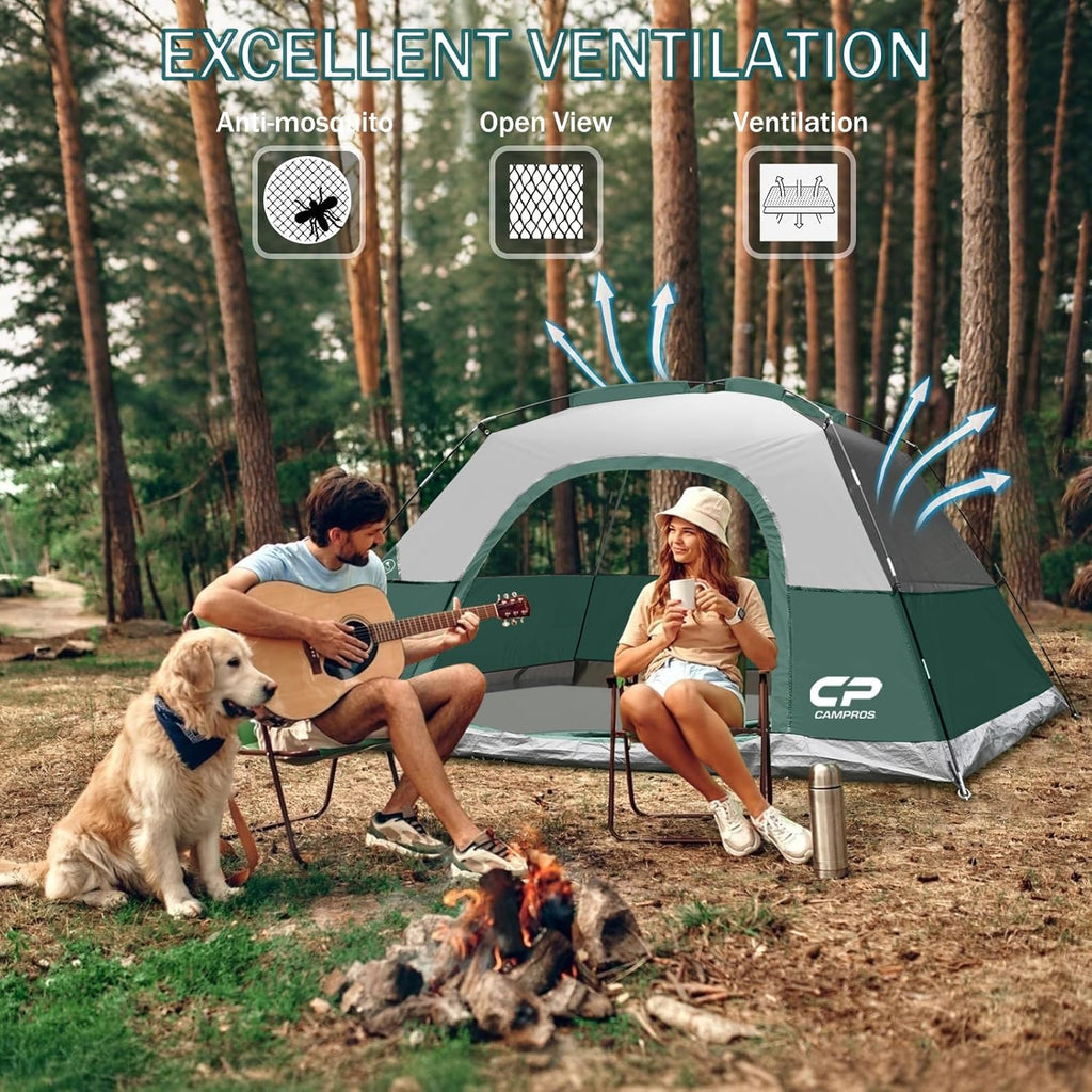 CAMPROS CP Camping Tent 2/4/6 Person, Waterproof Windproof Double Layer Dome Tent, Easy Setup with Large Mesh Windows & Wide Door for Outdoor Camping Backyard