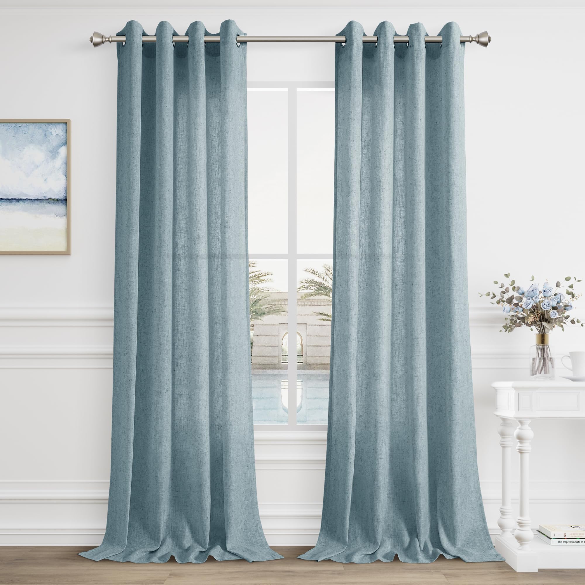 Aersas Black Bedroom Linen Curtains 63 Inch Length 2 Panel Privacy Energy Efficient Semi Sheer Black Linen Drapes for Living Room Modern Farmhouse Grommet Window Curtain for Nursery Office 52x63
