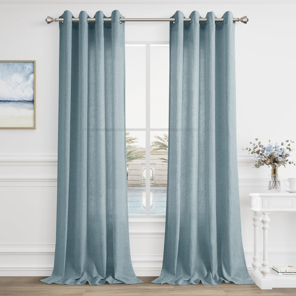 Aersas Black Bedroom Linen Curtains 63 Inch Length 2 Panel Privacy Energy Efficient Semi Sheer Black Linen Drapes for Living Room Modern Farmhouse Grommet Window Curtain for Nursery Office 52x63