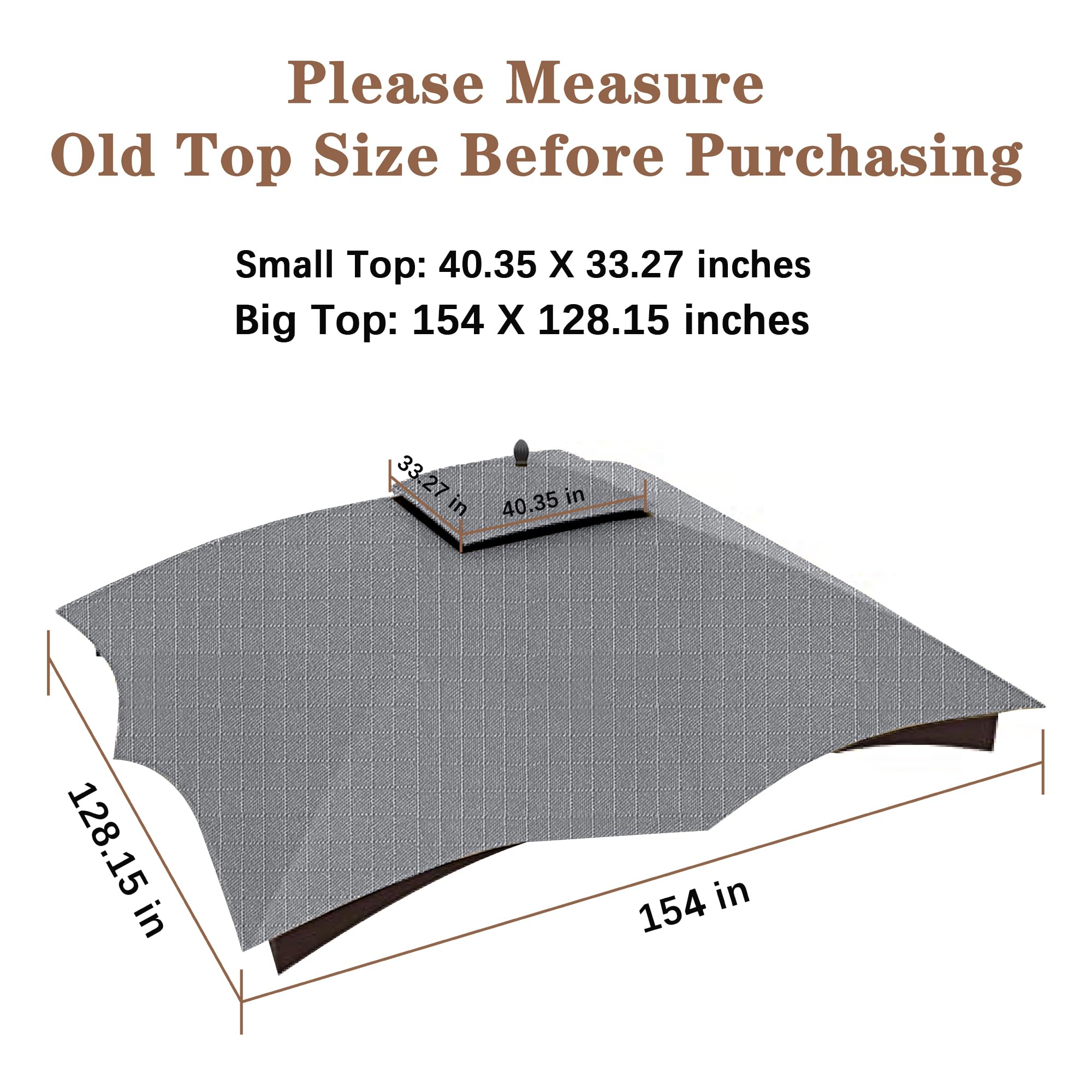 SCOCANOPY Replacement Top Compatible with The Lowe's Gazebo Model #GF-12S004B-1 / GF-12S004BTO (Grey Ripstop)