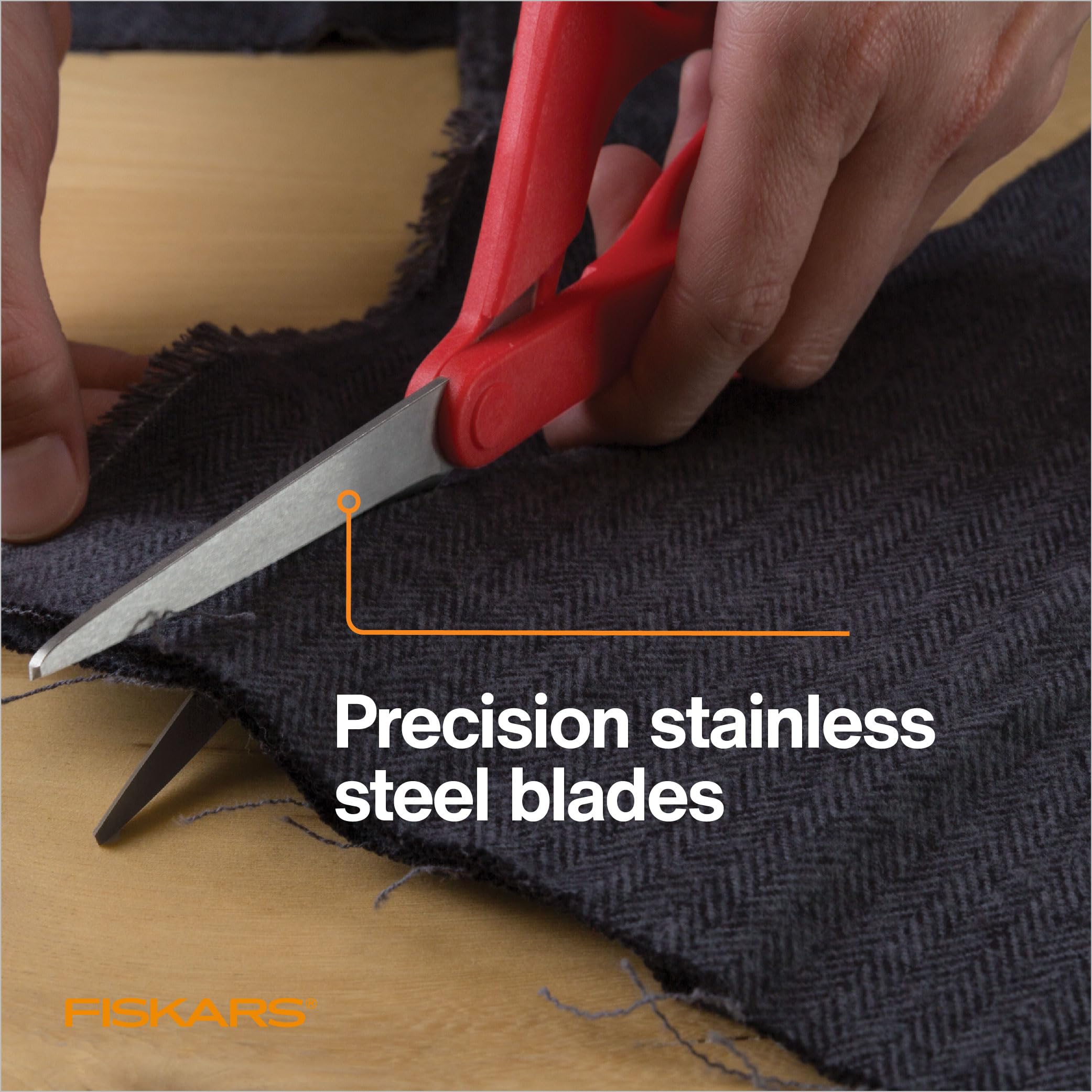 Fiskars 8" Original Orange-Handled Stainless Steel Scissors, Ergonomic and Keeps Material Flat, Sharp All-Purpose Paper and Fabric Scissors for Office, Arts, and Crafts