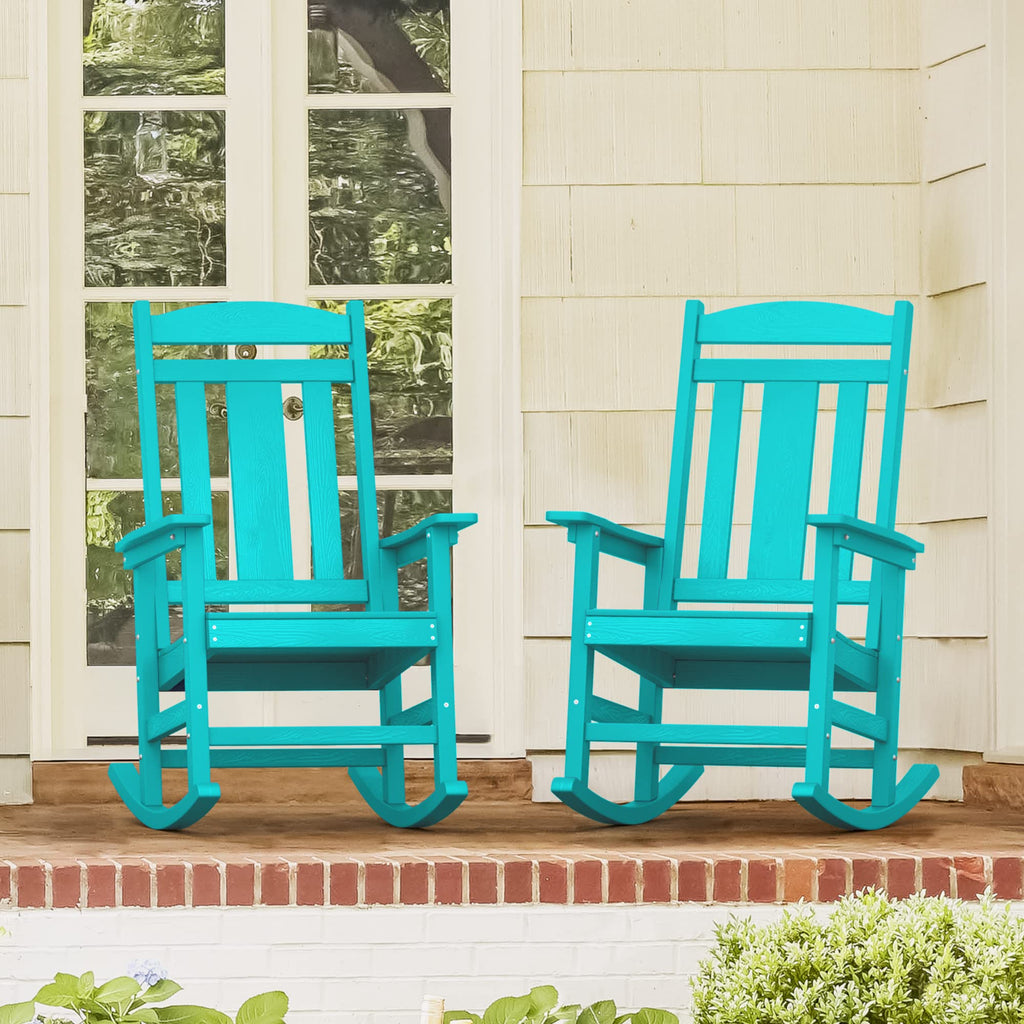LUE BONA Rocking Chair Outdoor, Weather Resistant HDPS Plastic Rocker Chairs, 350lb Heavy Duty, Oversized Porch Rocker for Adult, High Back Smooth Rocking Chairs for Outdoor & Indoor, Aruba Blue