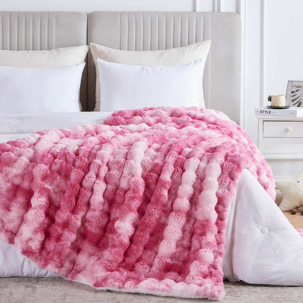 50x60 Inches Ultra-Soft Fuzzy Faux Fur Plush Throw Blanket - Thick, Warm Sherpa for Couch, Sofa, Bedroom, Camping - Decorative Blanket for Cozy Warmth, Bubble Grey