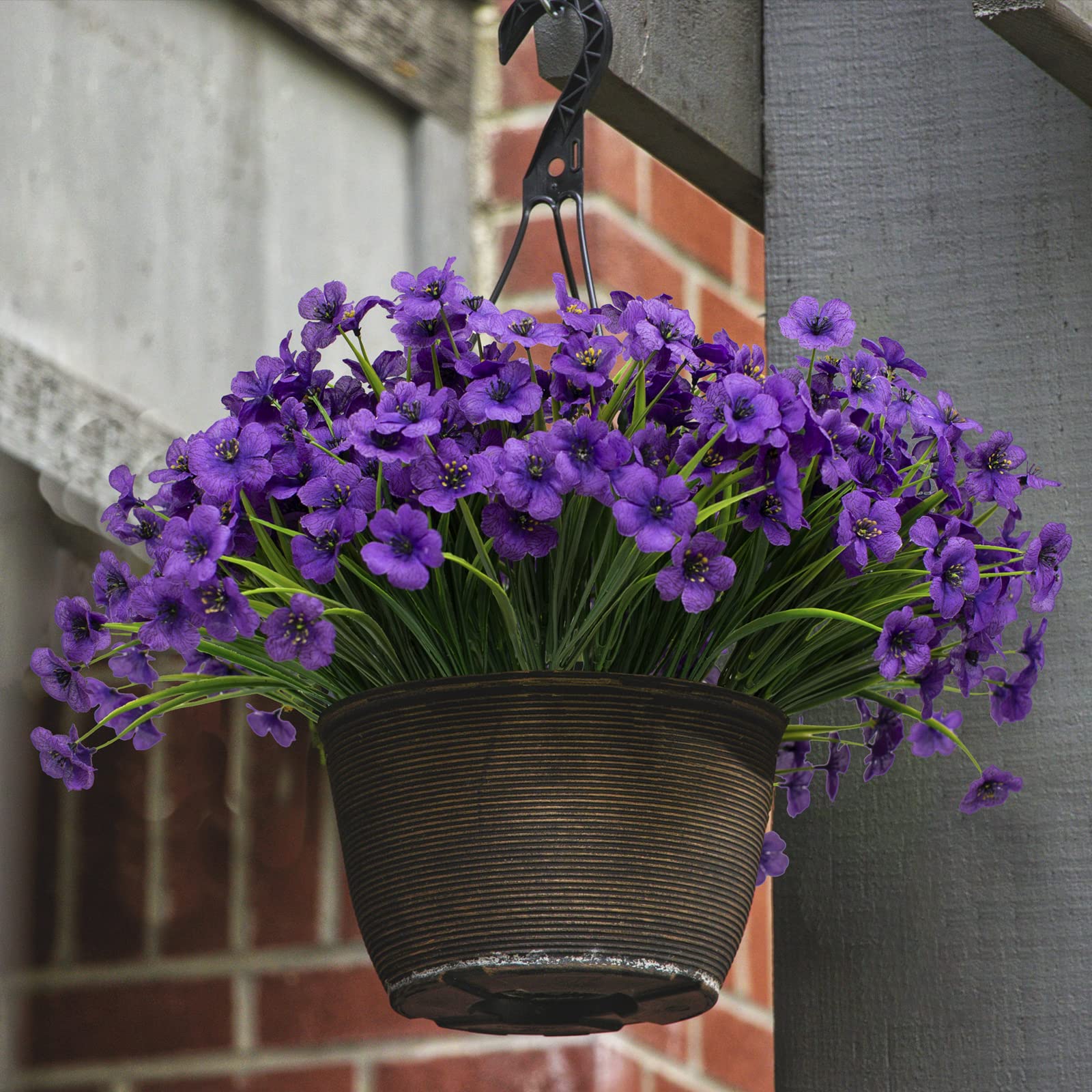 LikSoor 21 Bundles Artificial Outdoor UV Resistant Flowers No Fade Fake Outside Flowers Plastic Greenery Faux Shrubs Garden Porch Window Box Home Decoration(Blue)