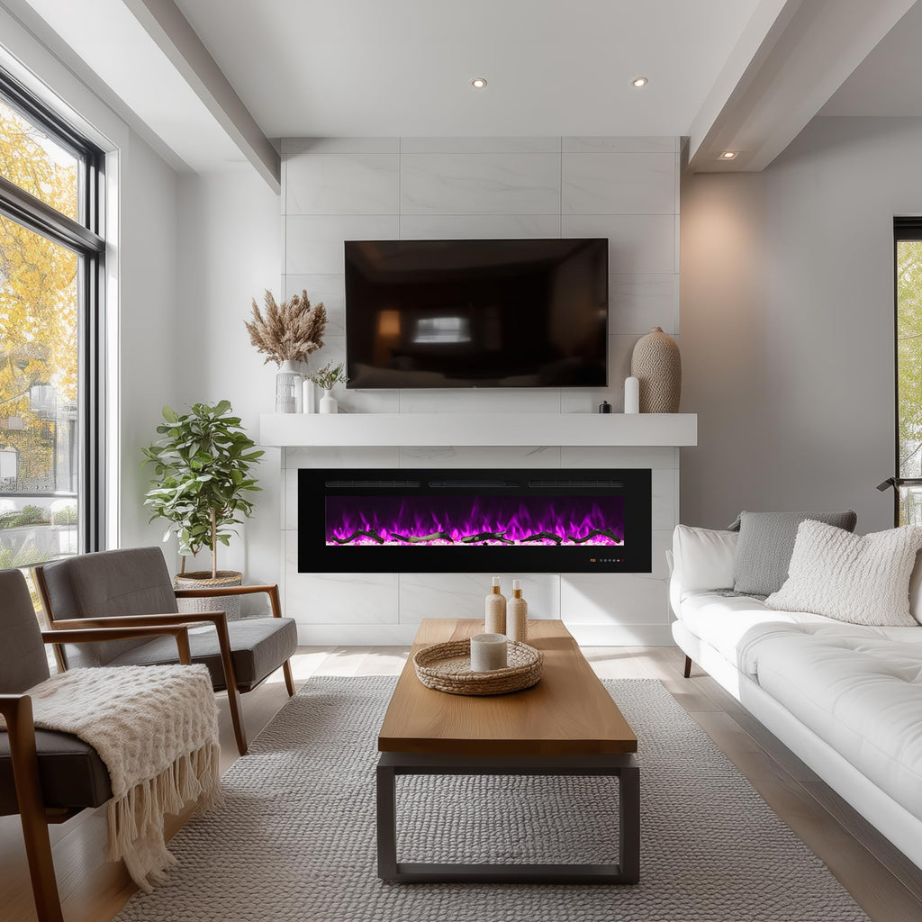 Electric Fireplace 30 inch Wide, Wall Mounted Fireplace Inserts Electric Heater, 13 * 13 Flame Effects Like Real Flame, Low Noise, Timer & Thermostat Setting, 750W/1500W, Black