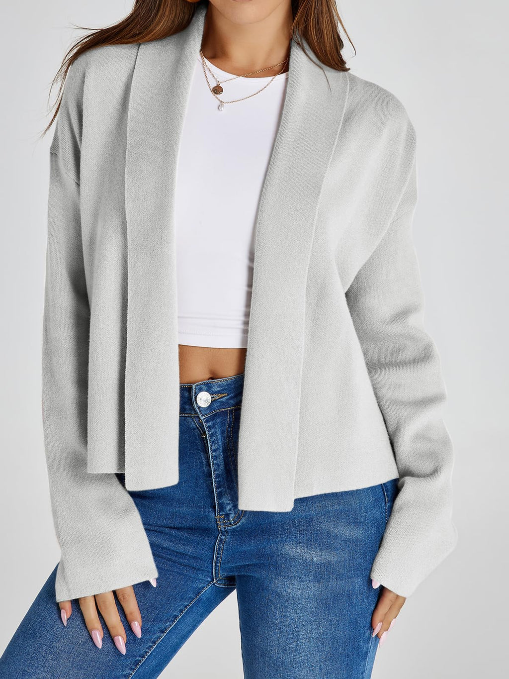 Saodimallsu Womens Cropped Cardigan Open Front Shawl 2026 Fall Trendy Long Sleeve Sweater Jacket