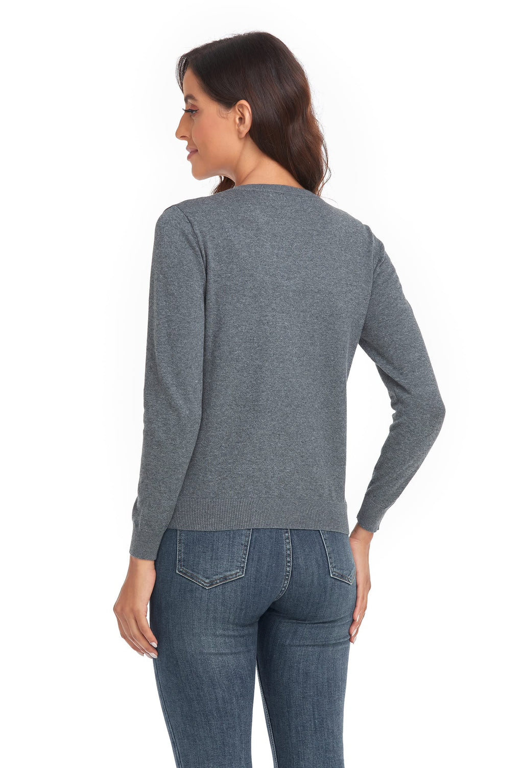 CUNYI Women's Crew Neck Cardigan Long Sleeve Sweater for Women Button Down Soft Knit Ladies Cardigan Sweates Coat