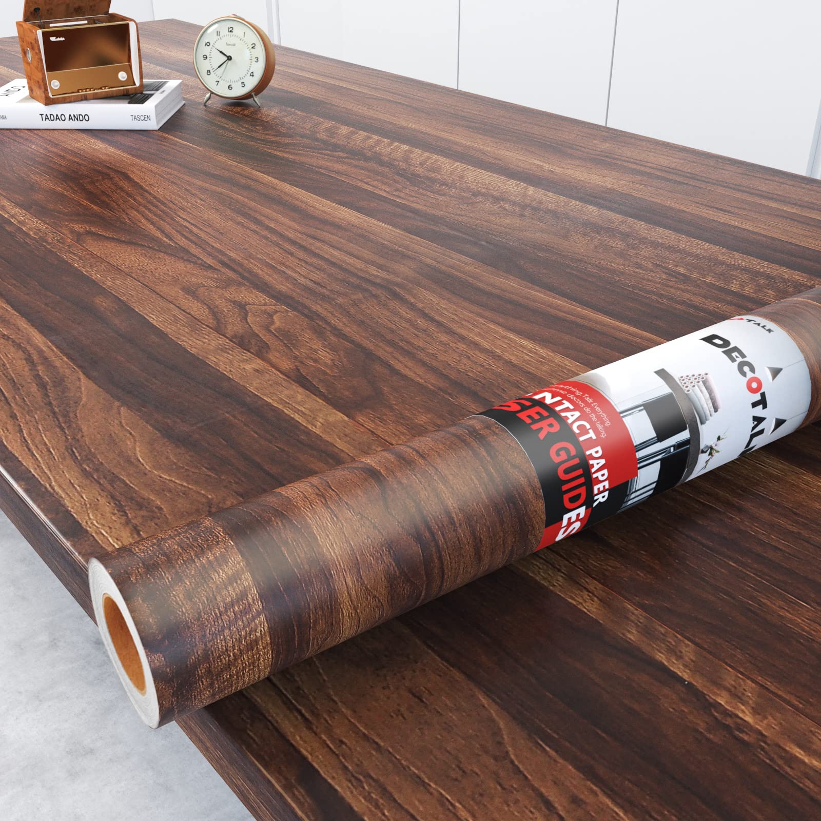 Decotalk Wood Contact Paper Wood Grain Contact Paper for Countertops Walnut Wood Countertop Vinyl Wrap Peel and Stick Wallpaper Dark Brown Wood Self Adhesive Contact Papers for Cabinets 12x120 inch