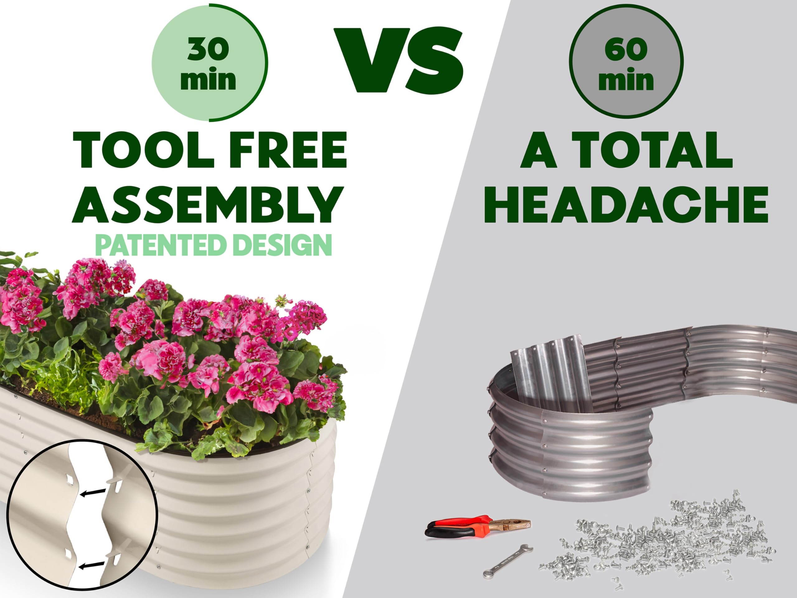 9-in-1 Galvanized Steel Raised Garden Bed // 8×2×1.5 ft Modular Planter for Gardening, Vegetables, Flowers // 18" Tall Metal Raised Garden Beds Outdoor (Dark Green) // Patented Design Planter Box