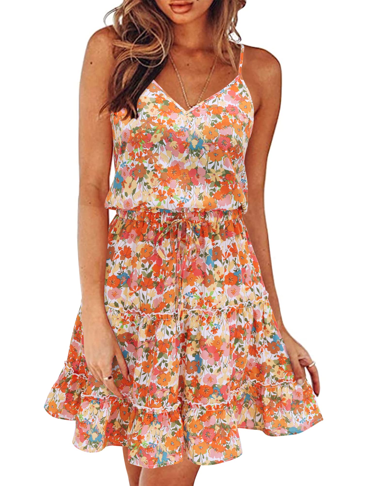 Newshows Women's Summer Casual Dress Cute A Line Ruffle Hem Flattering Fit Beach Vacation Sundress