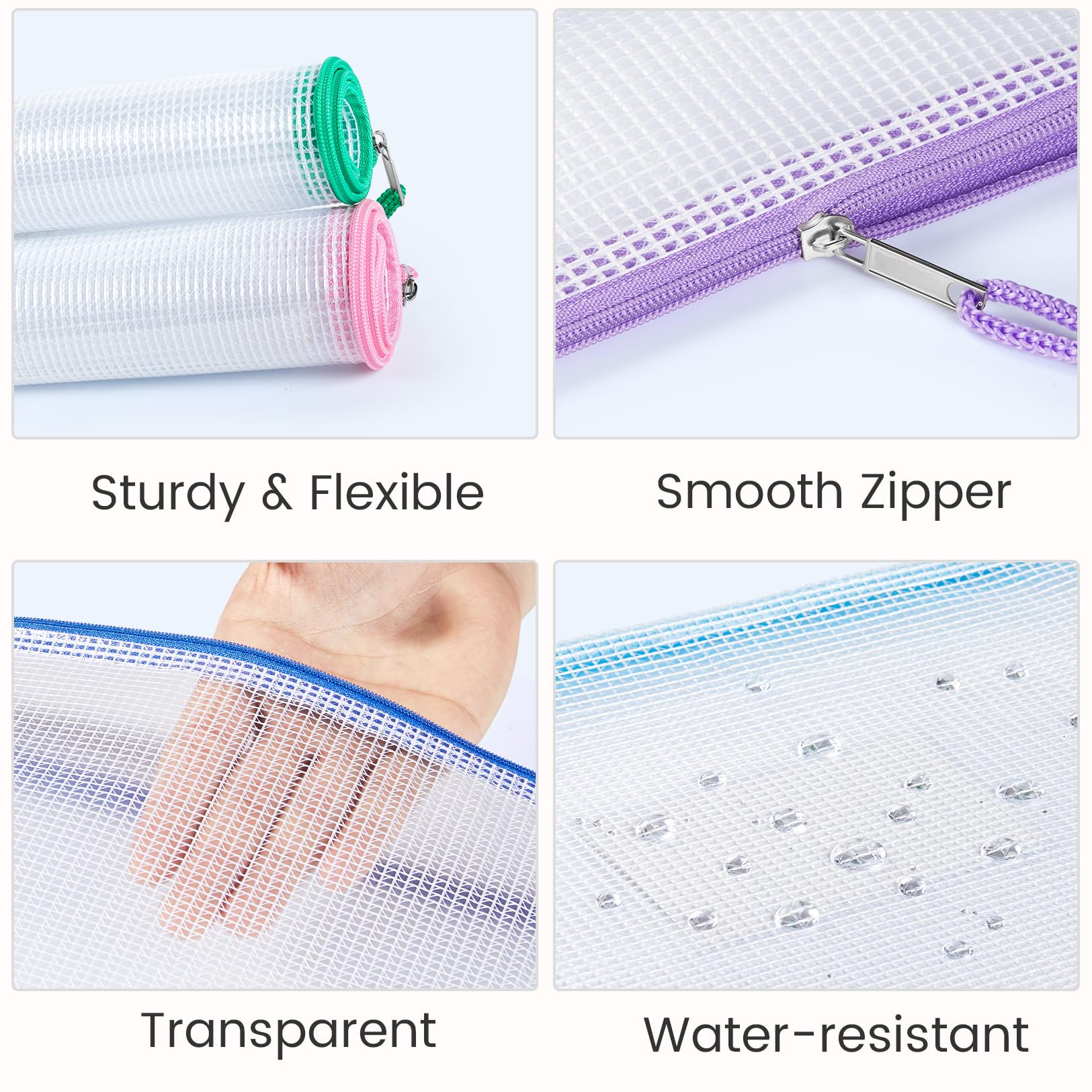 Sooez 24 Pack Mesh Zipper Pouch with Sticky Labels, A4 Mesh Bags, Sturdy Letter Size File Folders Organizer, Office School Classroom Supplies, Toy Storage Bag Board Game Puzzles Organization, Black