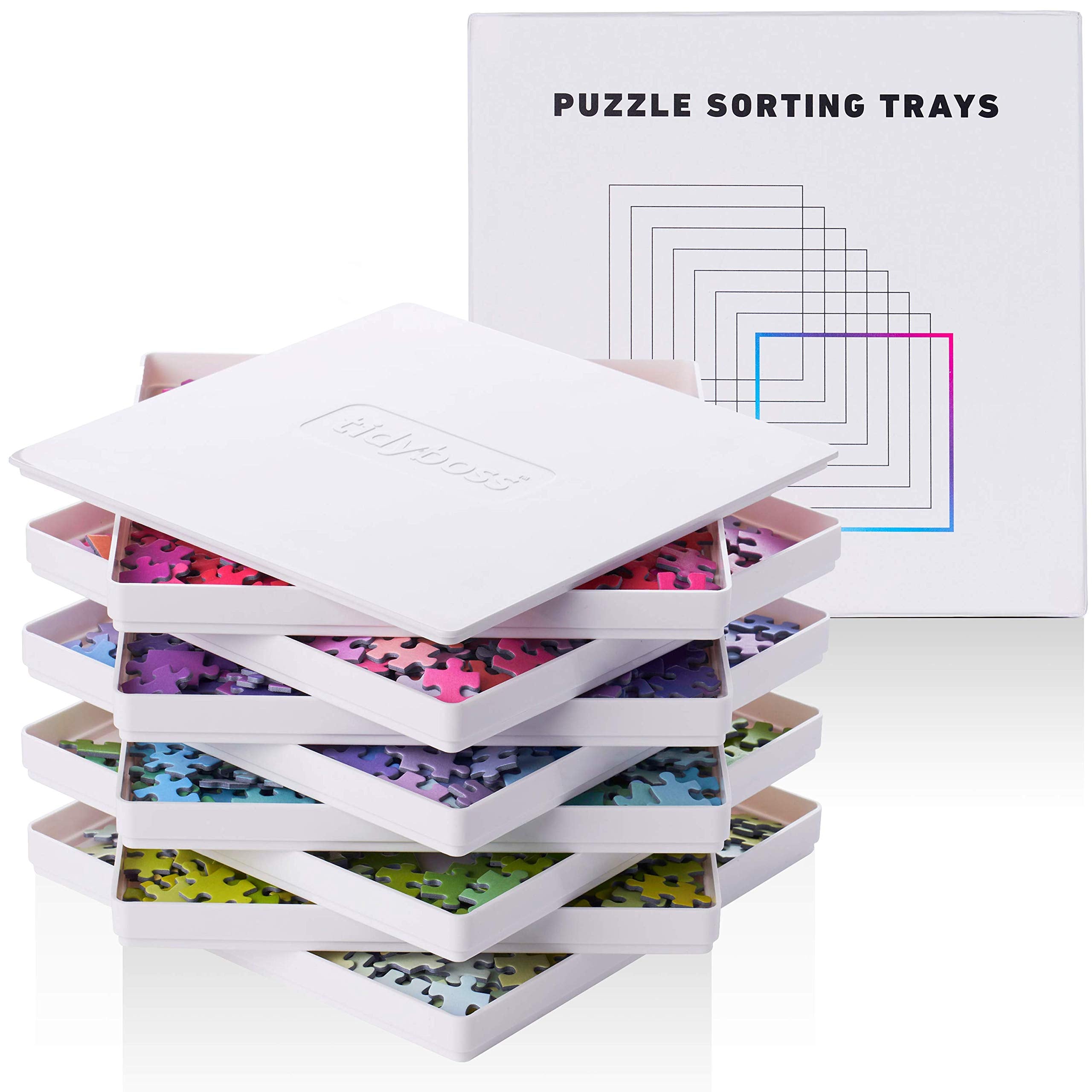 8 Puzzle Sorting Trays with Lid 8" x 8" - Jigsaw Puzzle Accessories Black Background Makes Pieces Stand Out to Better Sort Patterns, Shapes and Colors | for Puzzles Up to 1500 Pieces