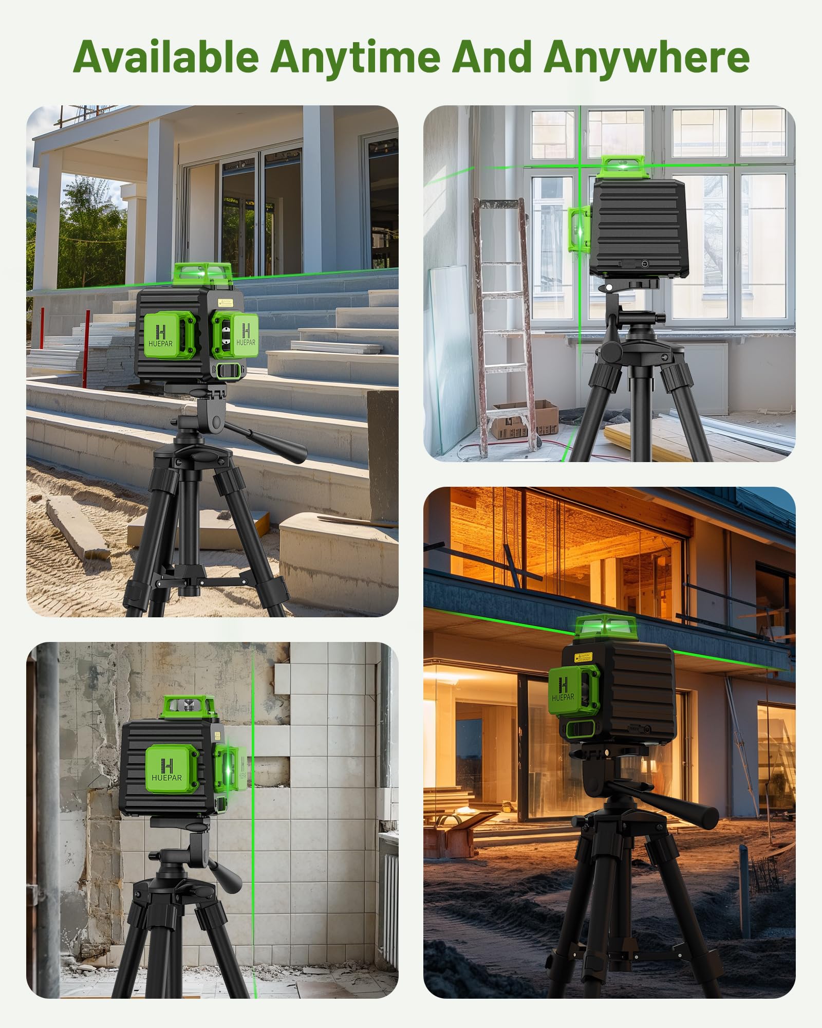 Huepar B03CG Professional 3D Laser Level 360° Self Leveling with 50" Tripod, 3x360 Niveau Laser Tool, 3 Plane Cross Line Lazer Leveler Green Beam, Type-C Charging Port Included