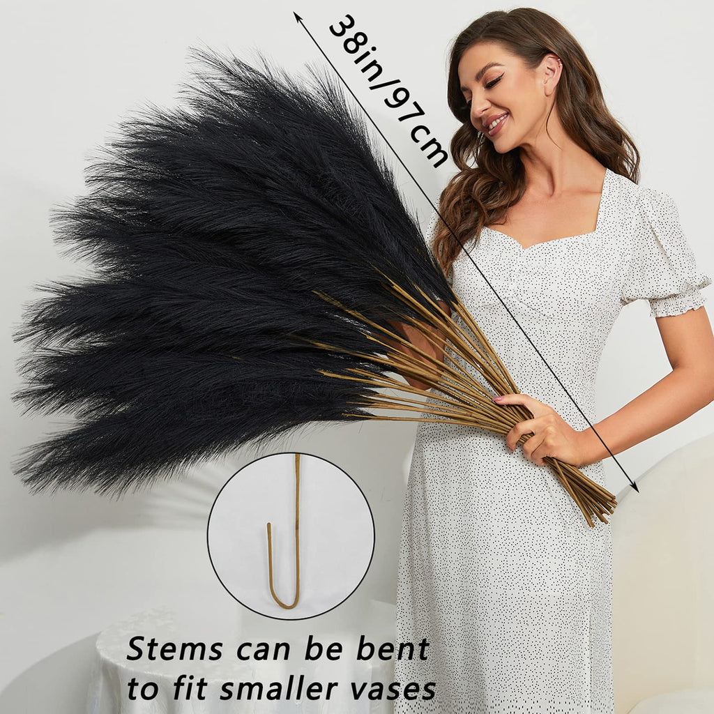 FOTEEWL 8 PCS Faux Pampas Grass Decor 38"/3.1FT Tall Fake Pompas Floral Large Artificial Pompous Grass Branches Plants for Floor Vase Filler Home Boho Decoration (Cream/Beige)