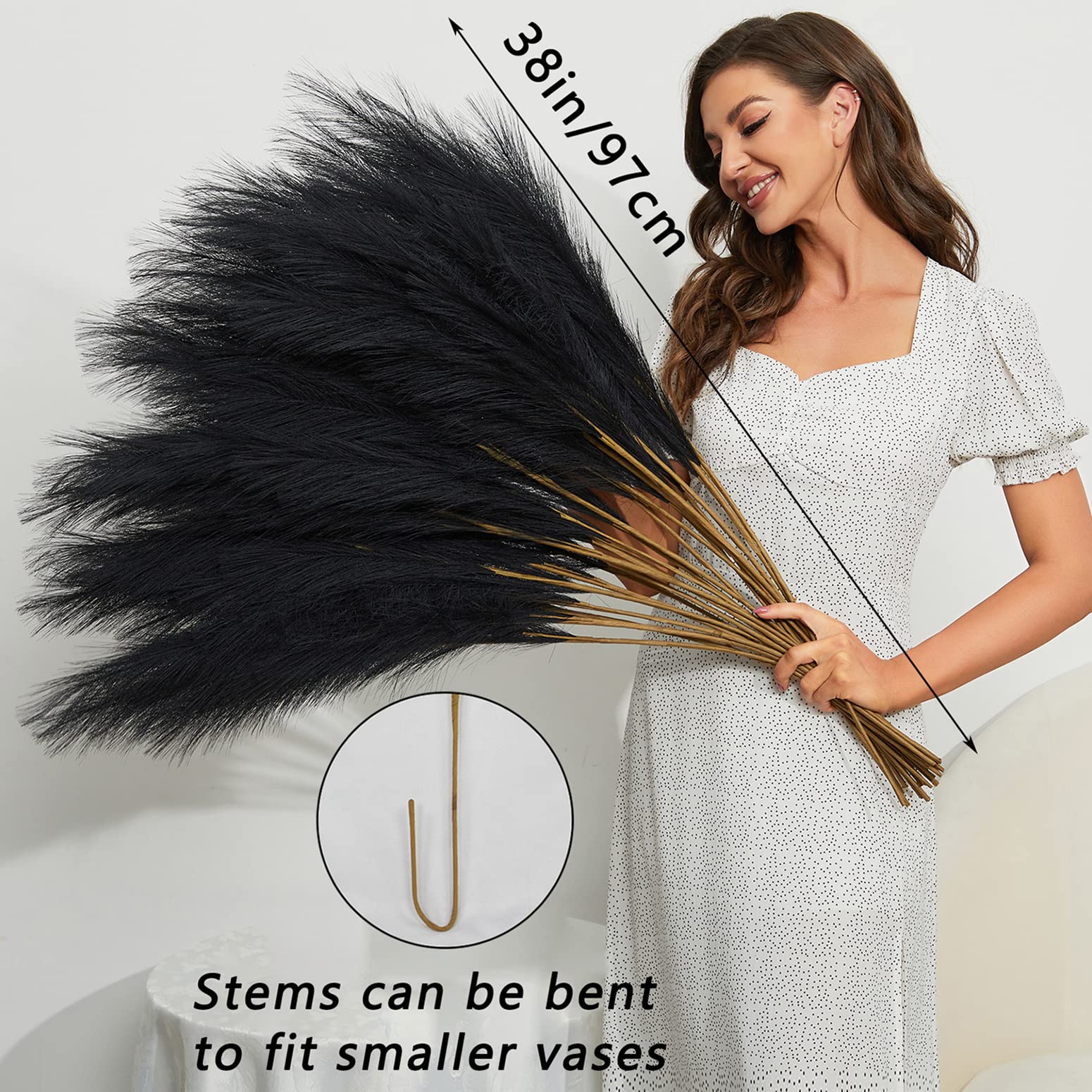 FOTEEWL 8 PCS Faux Pampas Grass Decor 38"/3.1FT Tall Fake Pompas Floral Large Artificial Pompous Grass Branches Plants for Floor Vase Filler Home Boho Decoration (Cream/Beige)