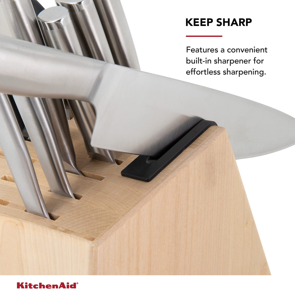 KitchenAid Gourmet Knife Block Set with Built-in Sharpener, 15-Piece, Stainless Steel