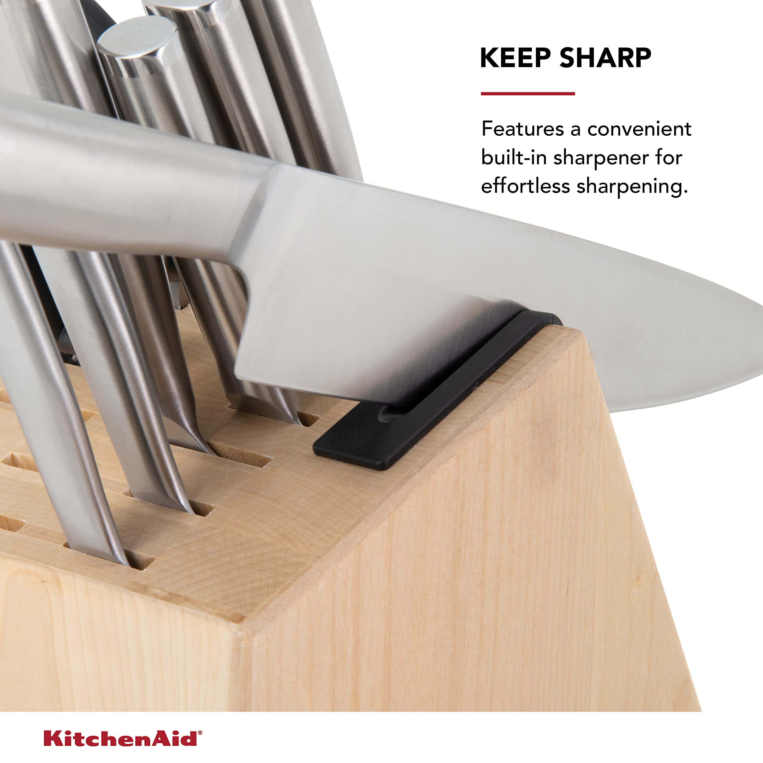 KitchenAid Gourmet Knife Block Set with Built-in Sharpener, 15-Piece, Stainless Steel