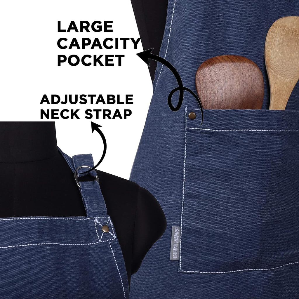 AMOUR INFINI Cotton Aprons for Women with Pocket, Adjustable Strap & Waist Ties - Washable Aprons for Baking, Cooking, Gardening (27.5 x 33 Inches - Blooming Floral)