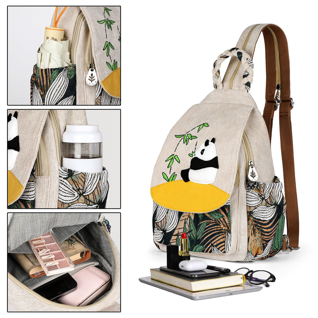 Ladys Convertible Sling Bag, Hand Craft Artisan Purse, Girls Beautiful Canvas Premium Casual Day Mini Backpack for Women (Flower Bee)