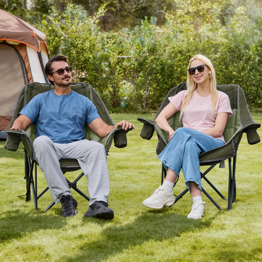 Double Camping Chair Heavy Duty Oversized Padded Loveseat for Adults 2 Person Outdoor Portable Camping Chairs for Lawn, Backyard, Fishing, Trip, Support 600lbs, Grey