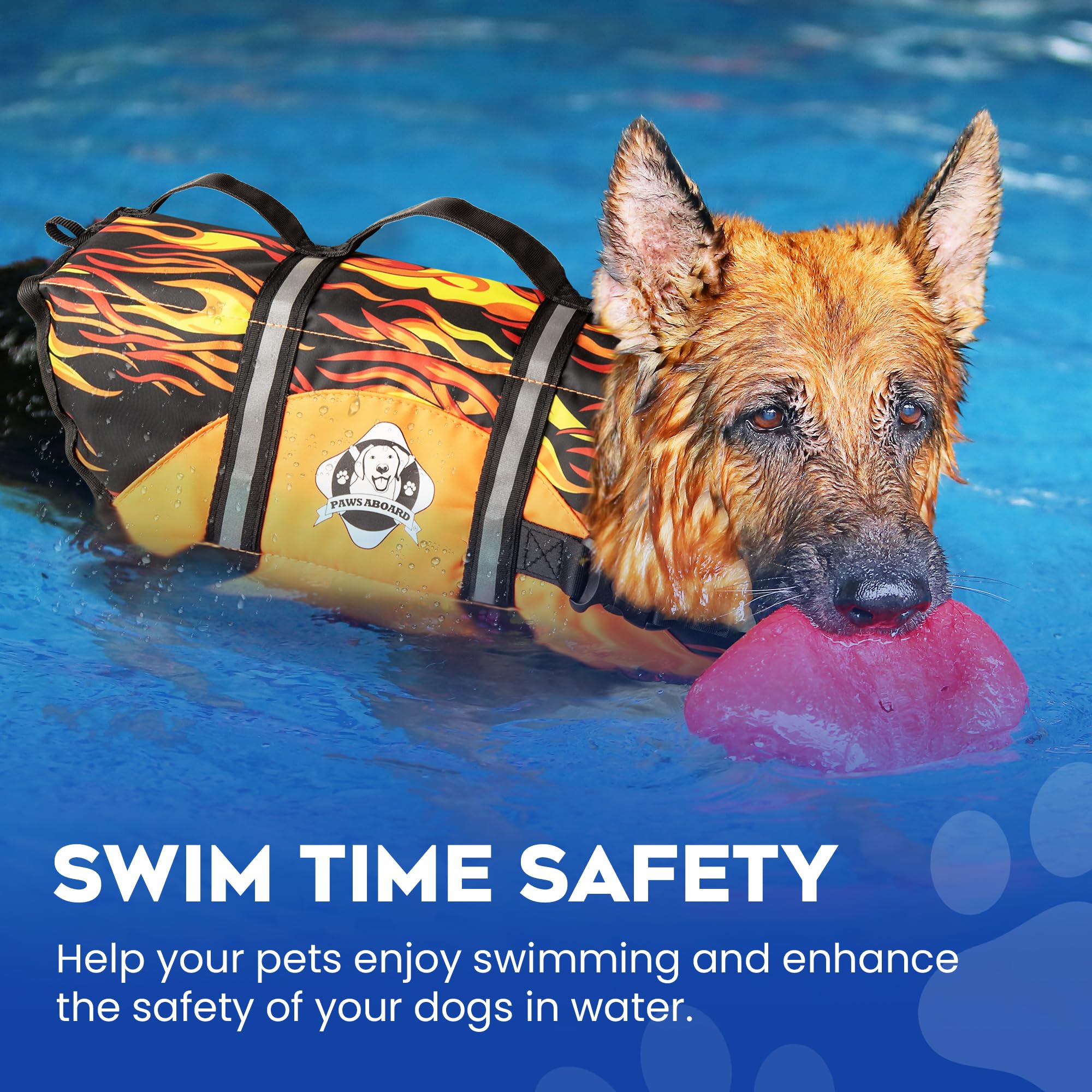 Dog Life Jacket — Premium Swim Vest with SafeChin Anti-Choke Collar | PAWS Aboard Blue & Yellow | RapidLift Rescue Handle, D-Ring, Reflective Trim | Boating, Kayaking, Pool | XX-Small (Under 6 lbs)