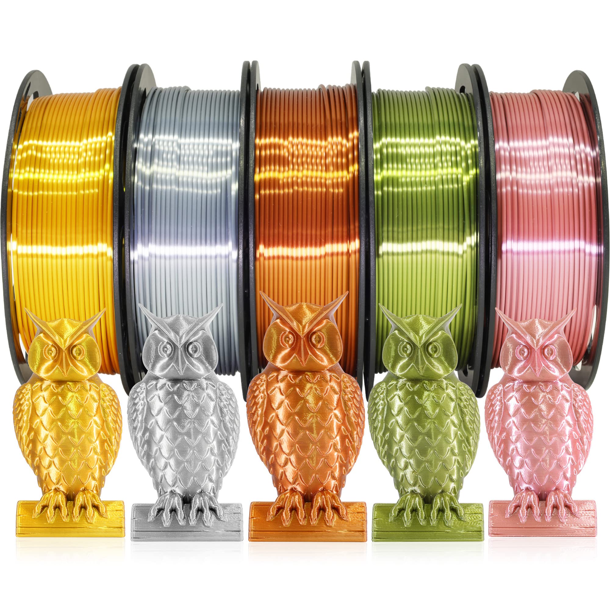 1.75mm PLA 3D Printer Filament Bundle: Glow in Dark Green/Blue/Purple/Rainbow, One Spool Clear Multi Colored, Each Spool 250g, Total 1.25Kg 3D Printing Material, 250g x 5 Spools Glow in Dark PLA