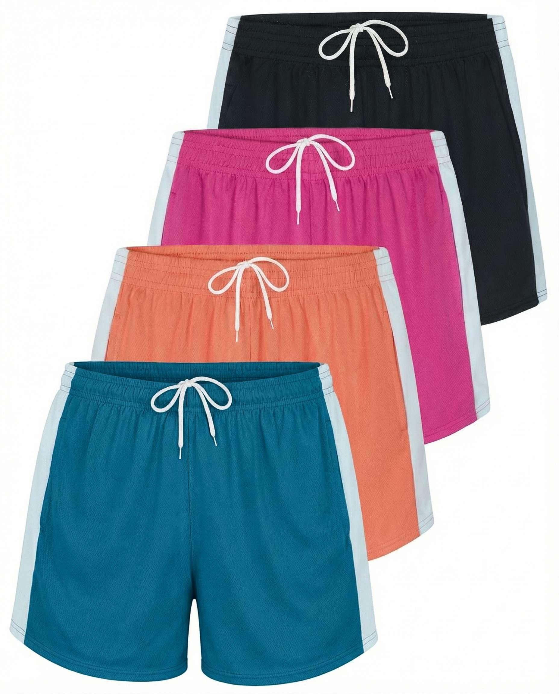 Real Essentials 4 Pack: Womens Active Athletic Performance Mesh Shorts with Pockets (Available in Plus Size)