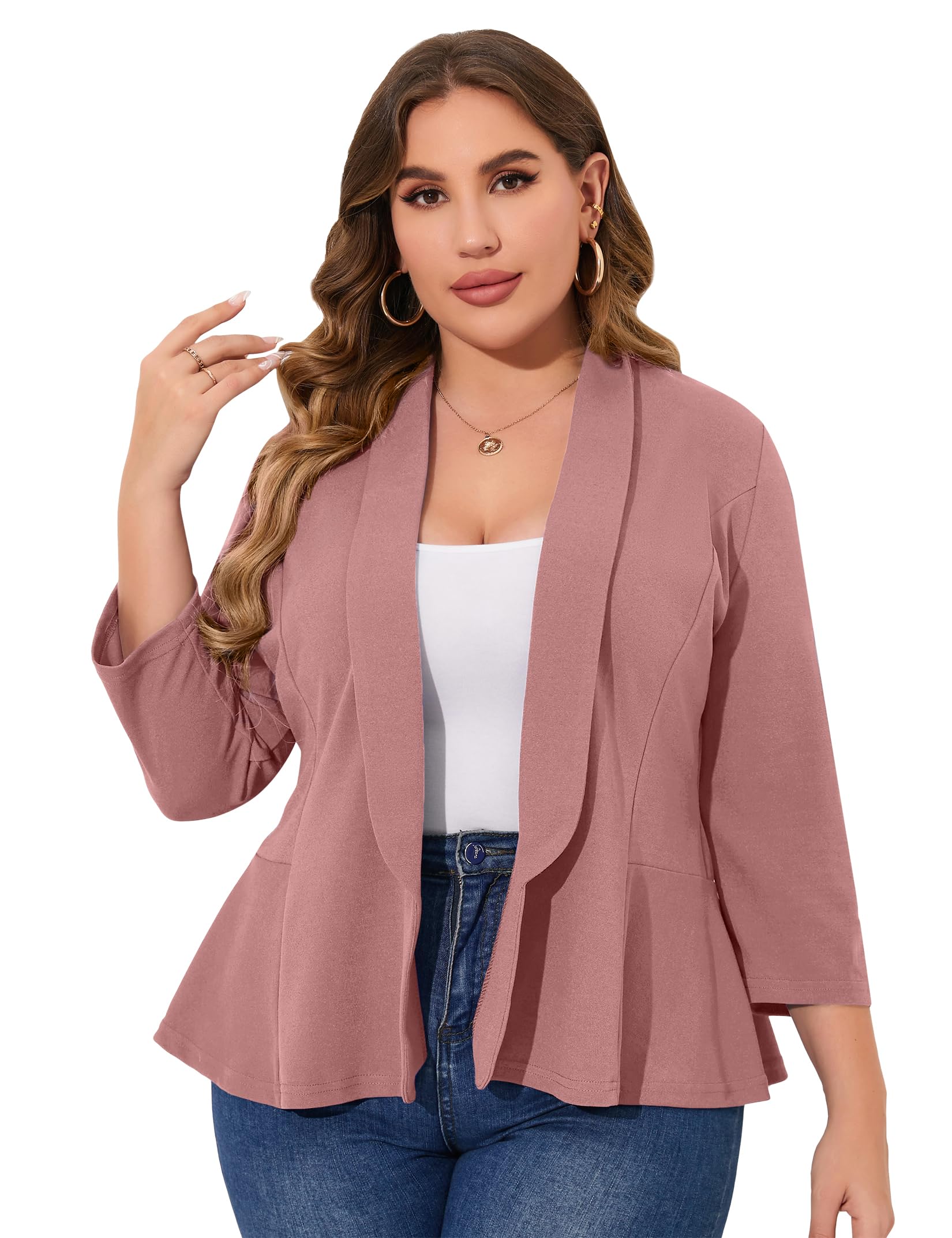 KOJOOIN Women Plus Size Casual Blazer Open Front Long Sleeve Work Office Cardigan Jackets